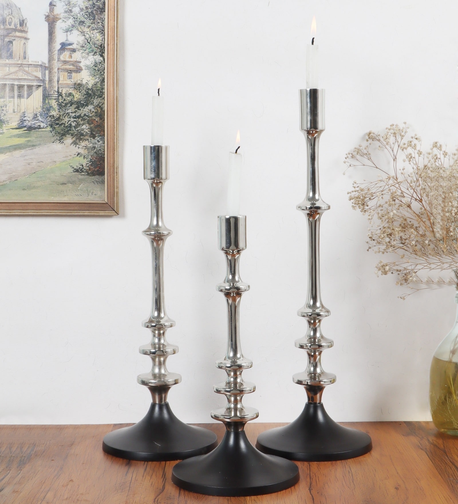 The Aristea Candle Holders Set Of 3 Silver The Aristea Candle Holders Set Of 3 Silver
