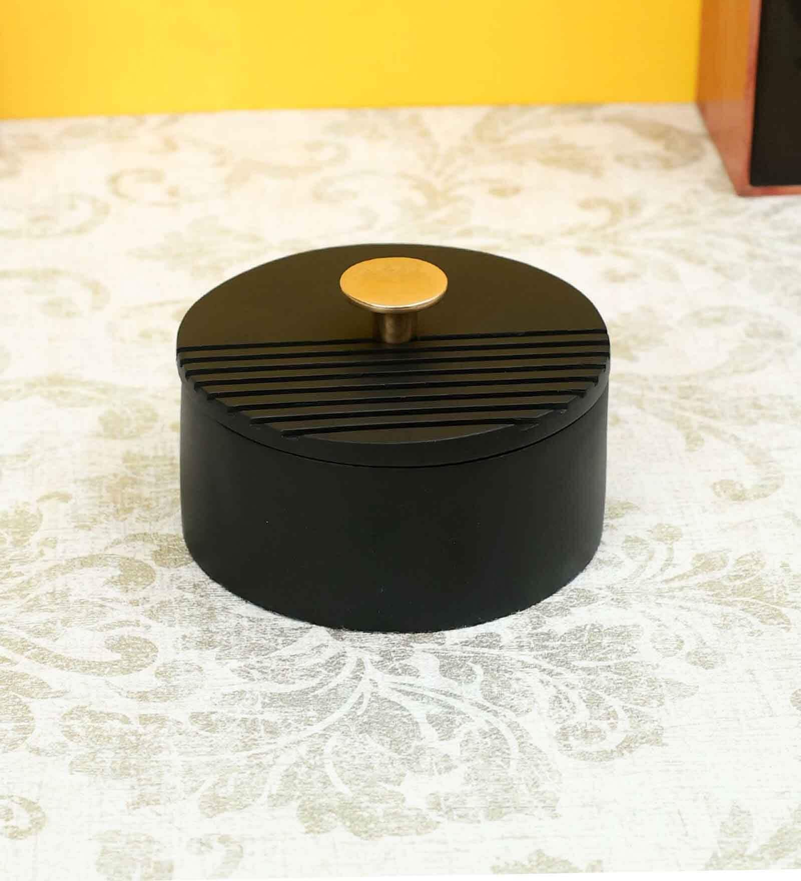 The Artisan's Stripes- Trinket Black Small Storage Container