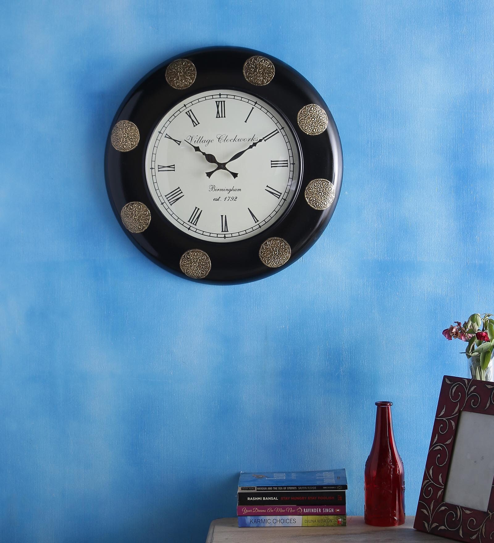 Buy The Attic Ethnic Jaipur Black MDF & Brass Wall Clock Online