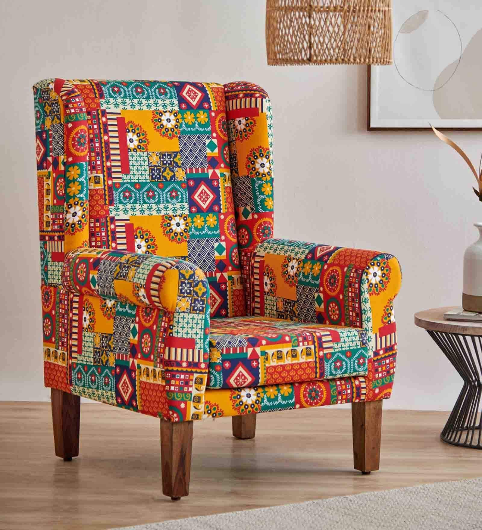 The Fabric Wing Chair In Floral Swirls Design Multicolor Colour