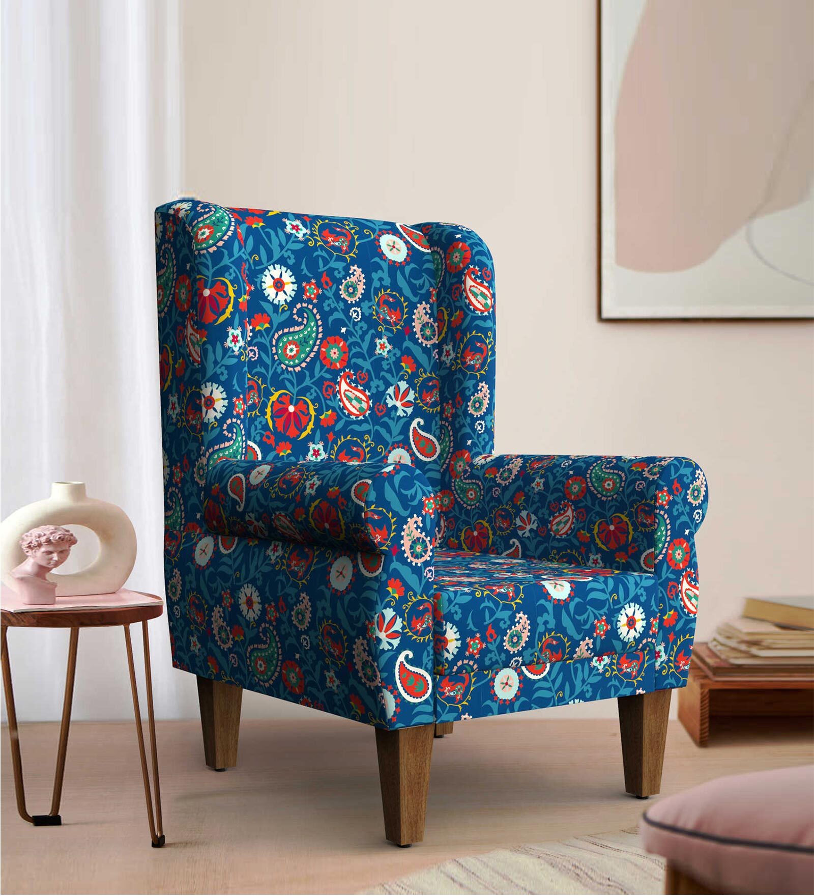 The Fabric Wing Chair In India Paisleys Design Multicolor Colour