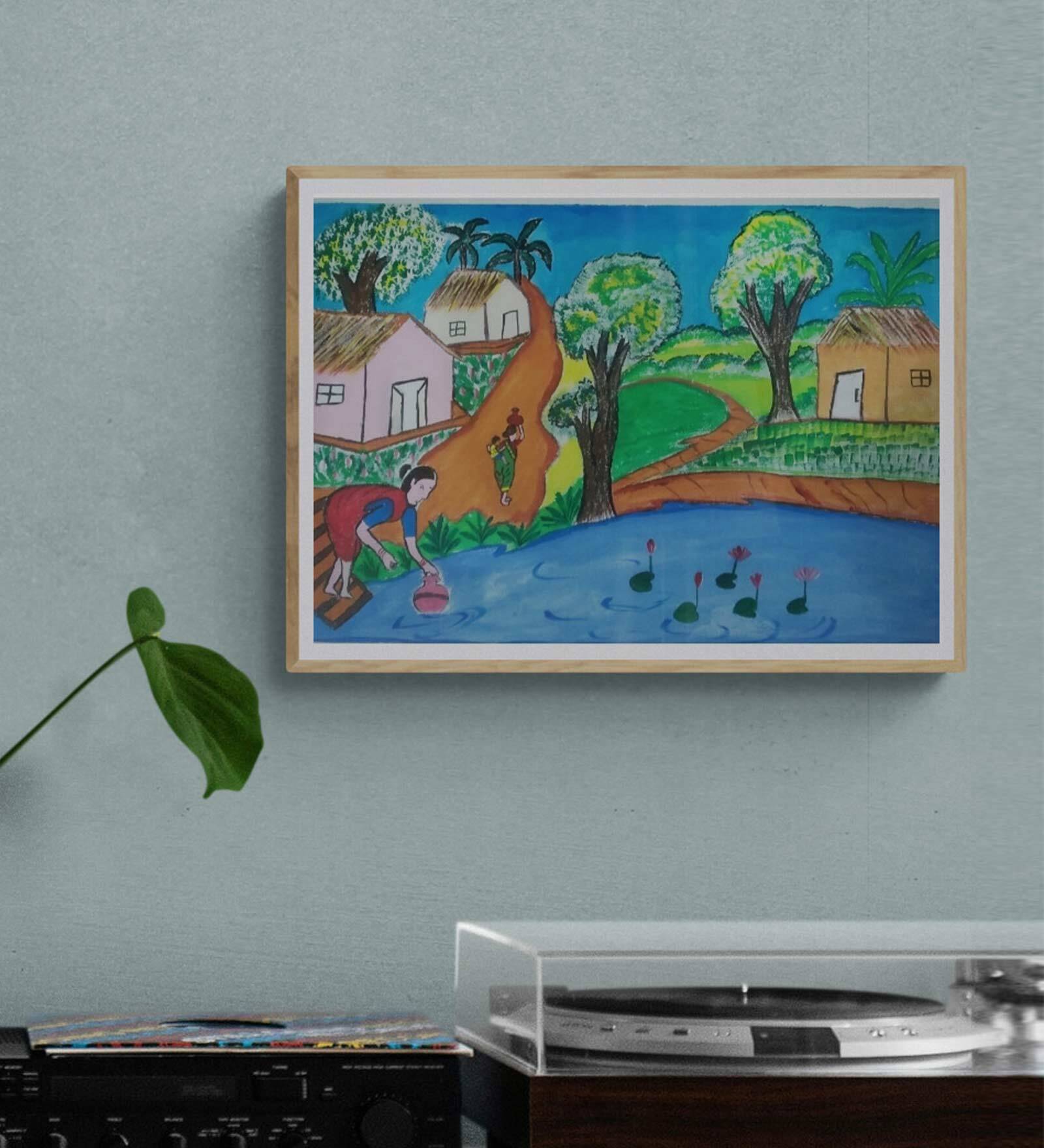 The Daily Life Of Village Handmade Acrylic On Unframed Canvas Painting