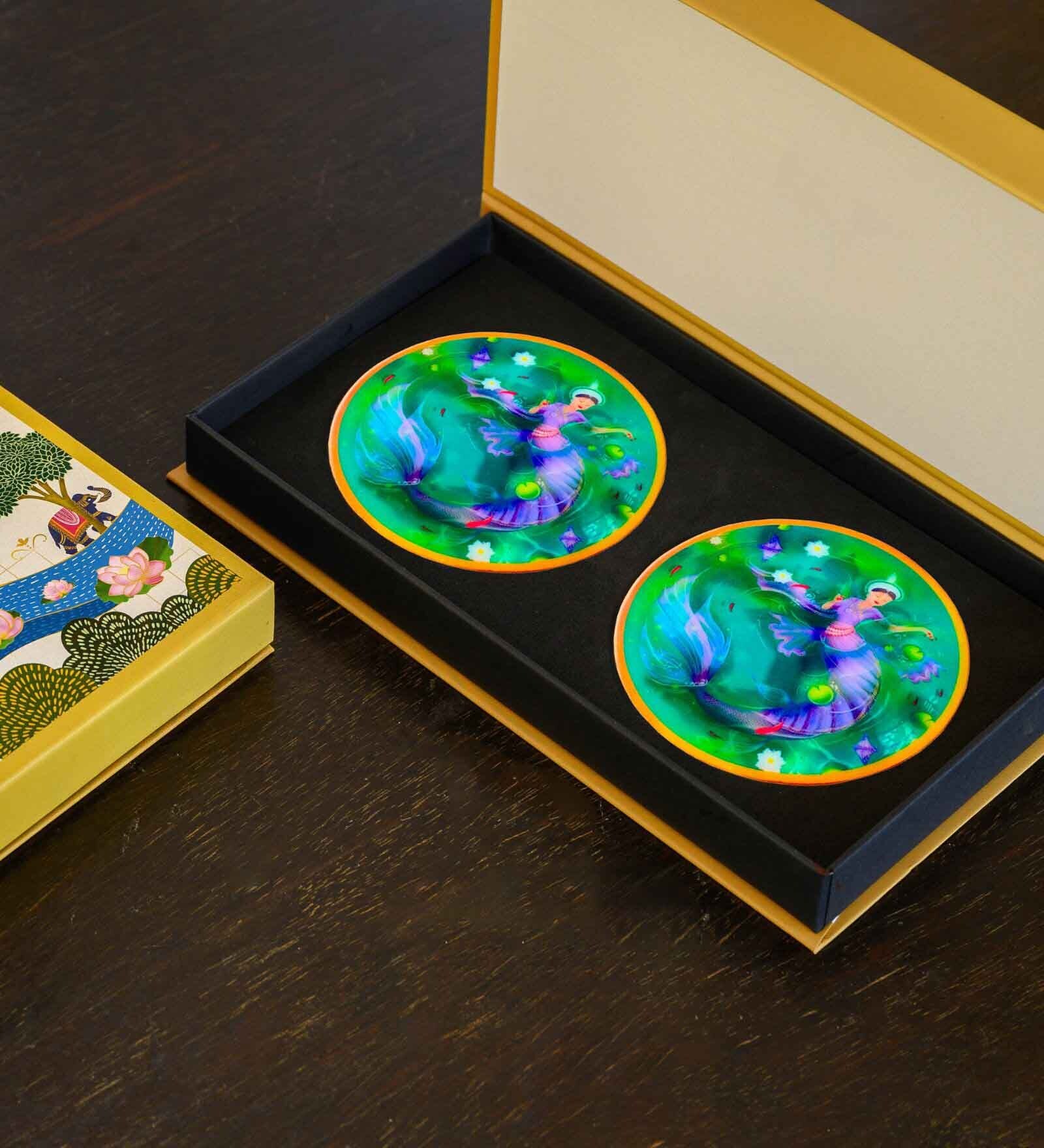 The Dancing Tail Green (4 x 4 Inches) Marble (Set of 2) Coasters