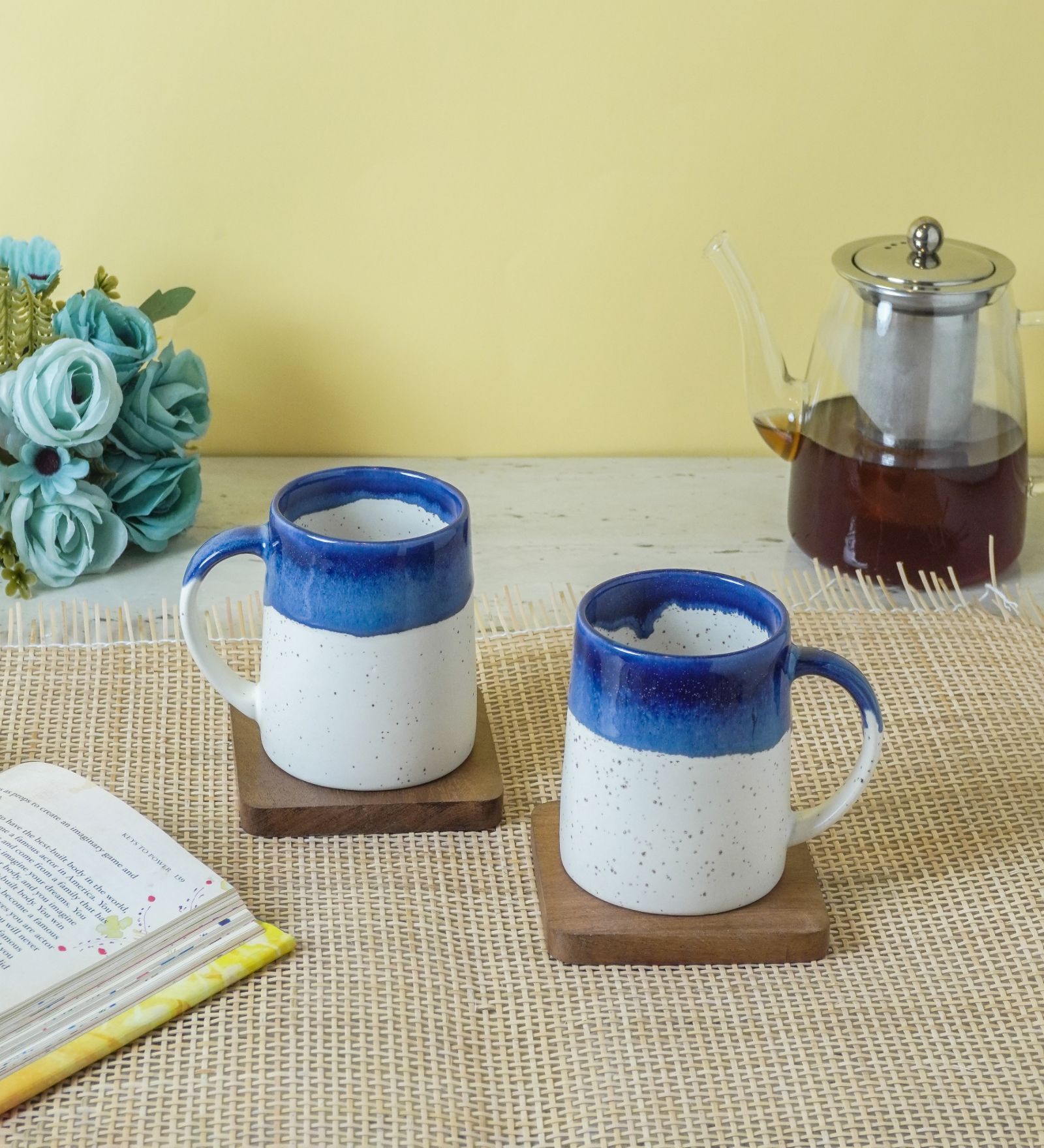 Buy White And Blue Ceramic (Set of 2) Coffee Mug at 20 OFF by The