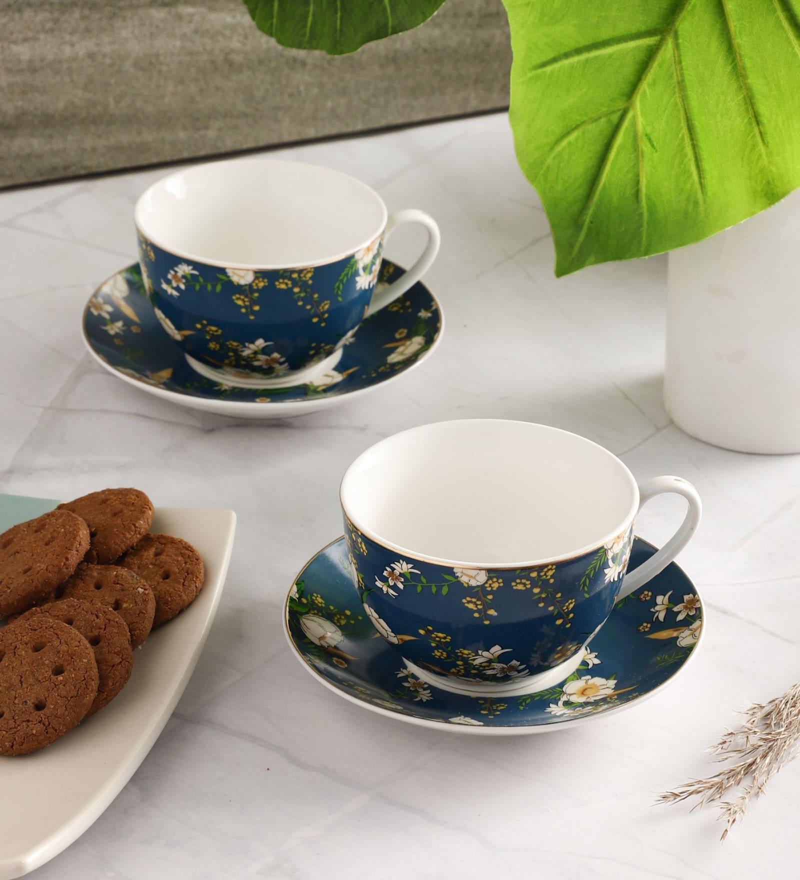 Buy Teal Ceramic 300ml (Set of 2) Tea Cups With Saucer at 63% OFF by ...