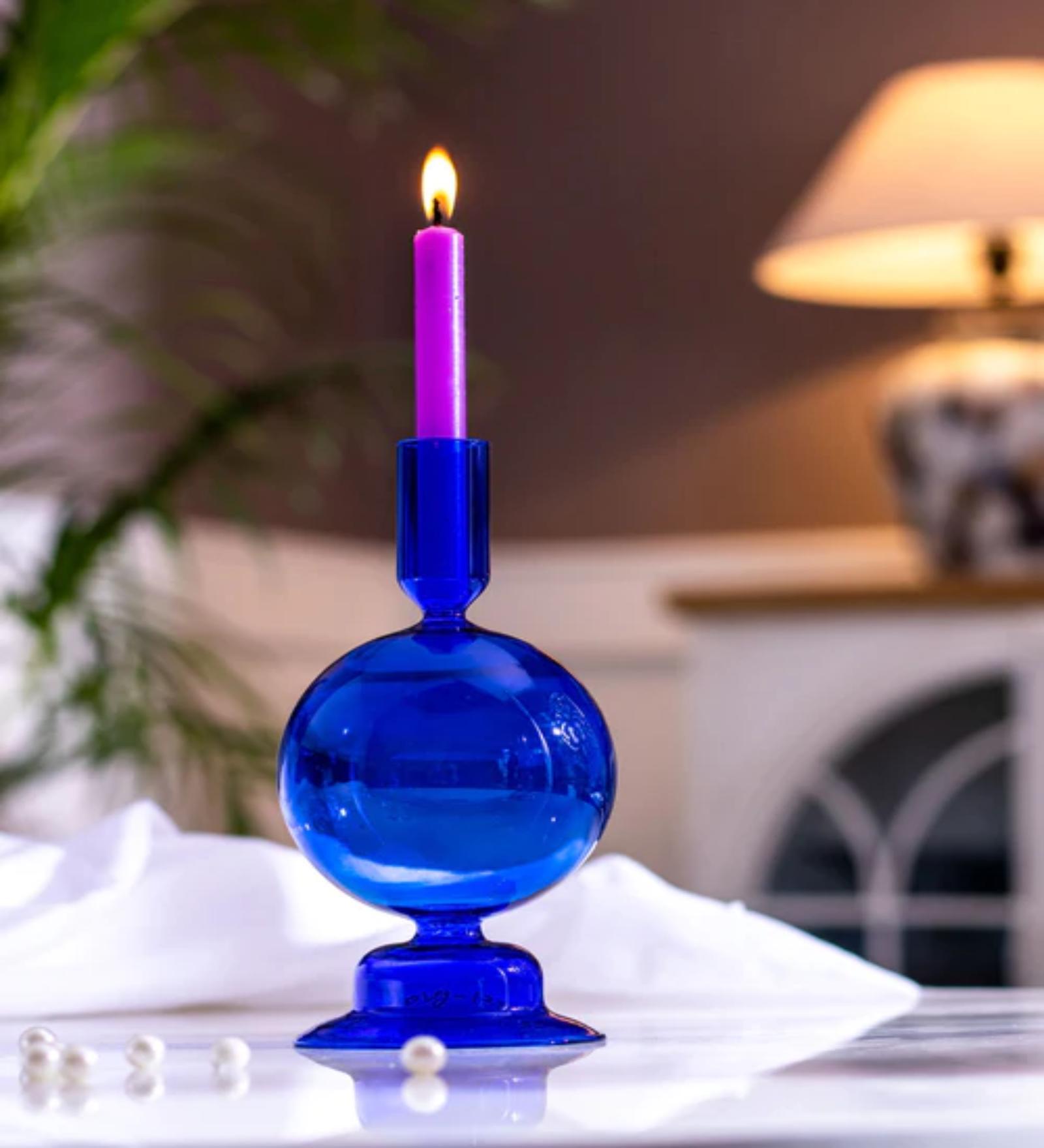 Egyptian Blue Glass Candle Holder