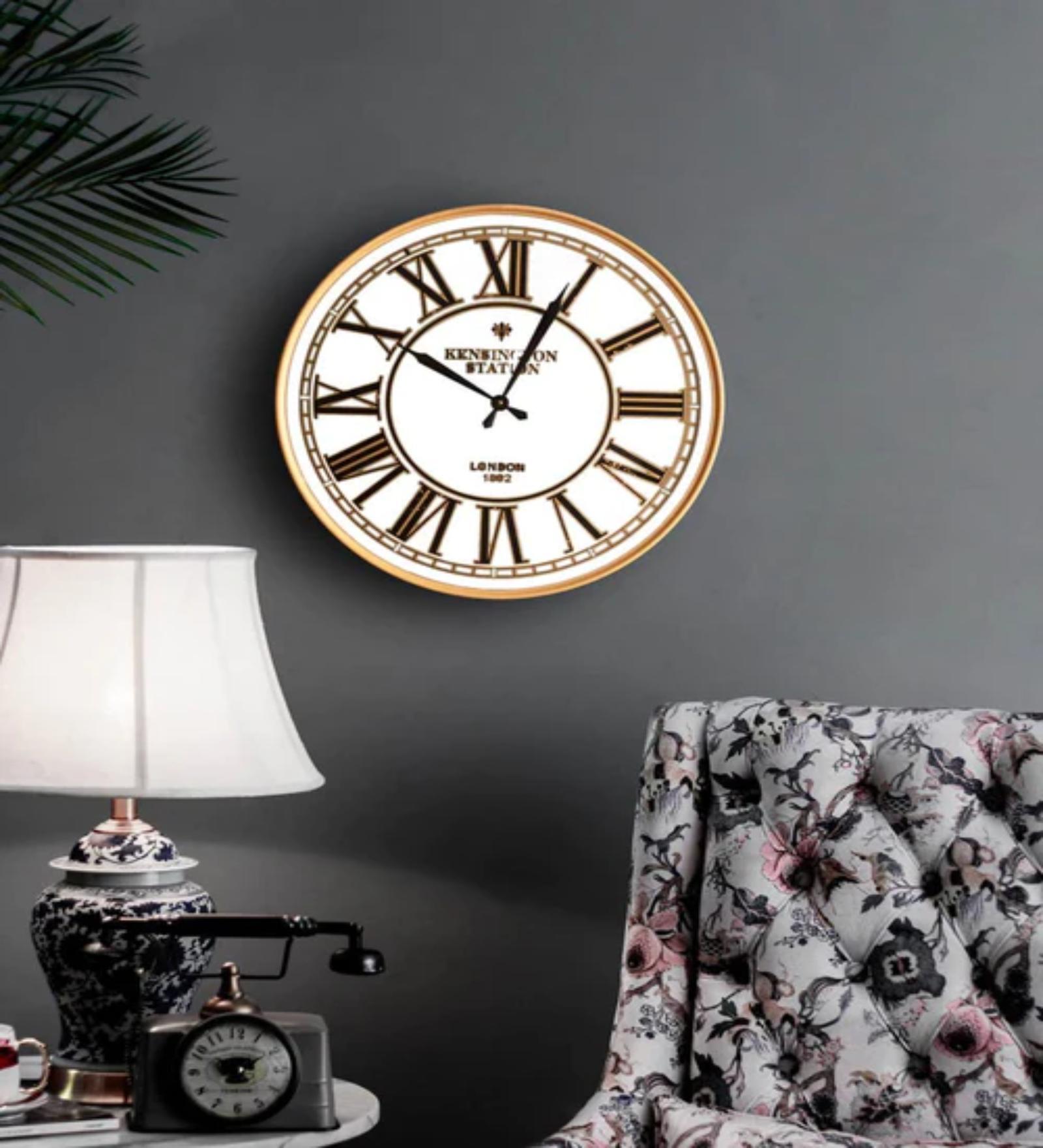 Kensington Station Mirrored Gold & White Metal Wall Clock