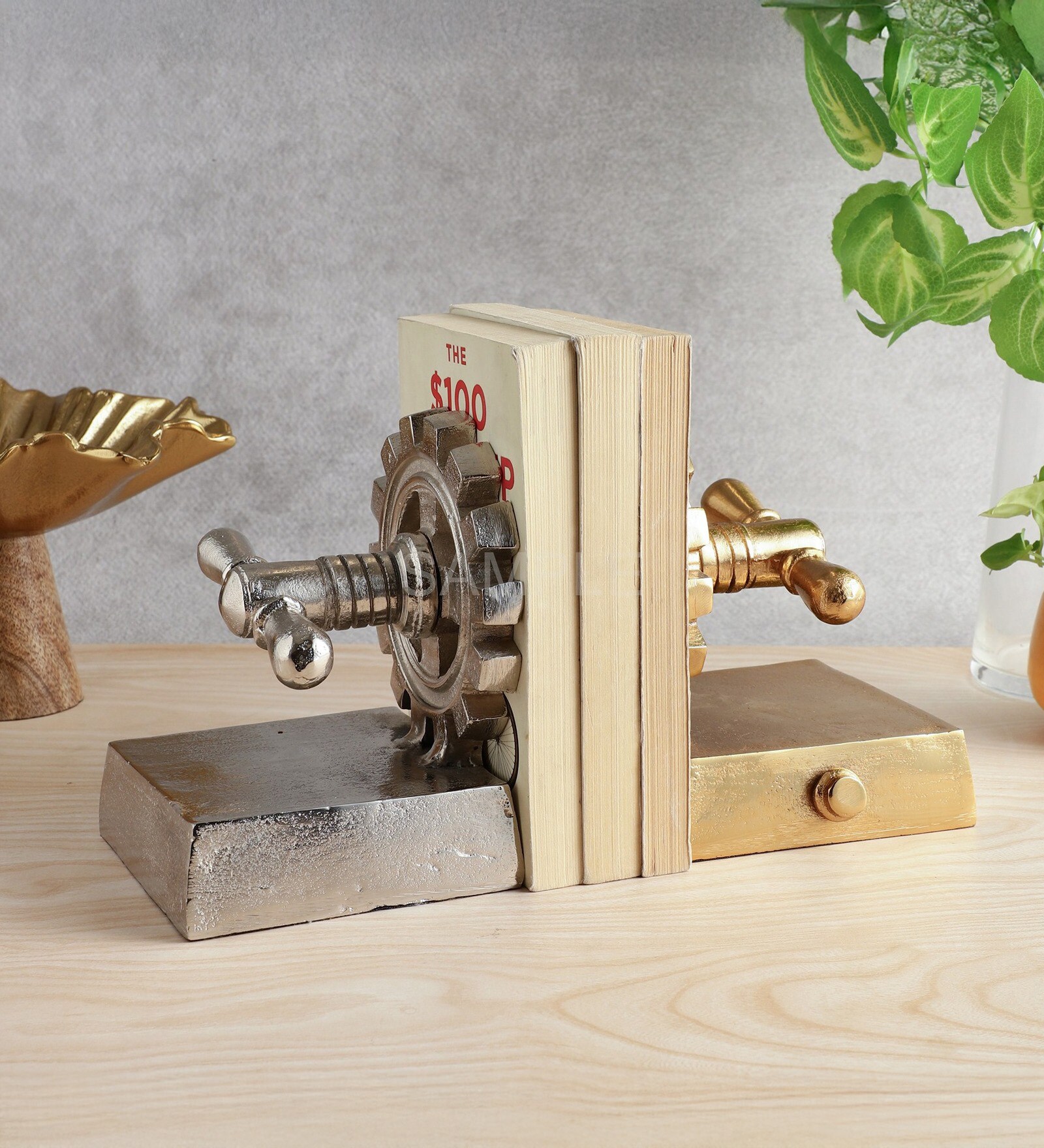 The Gearlock Bookend Gold & Silver