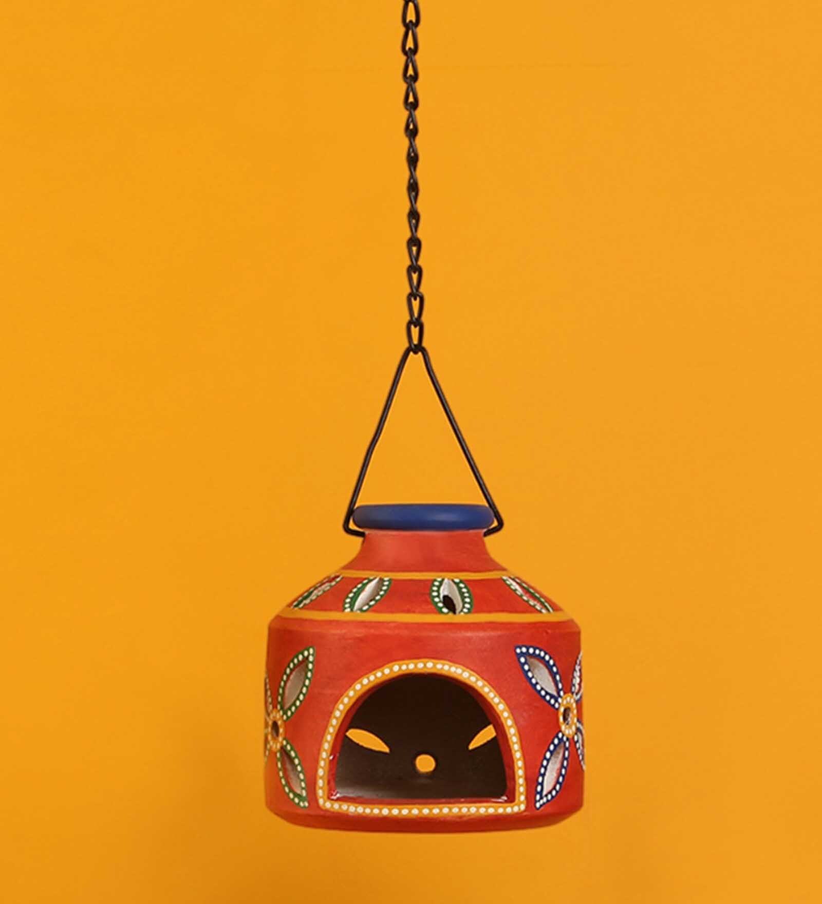 The Glowing Red Terracotta Hanging Tea Light Holder