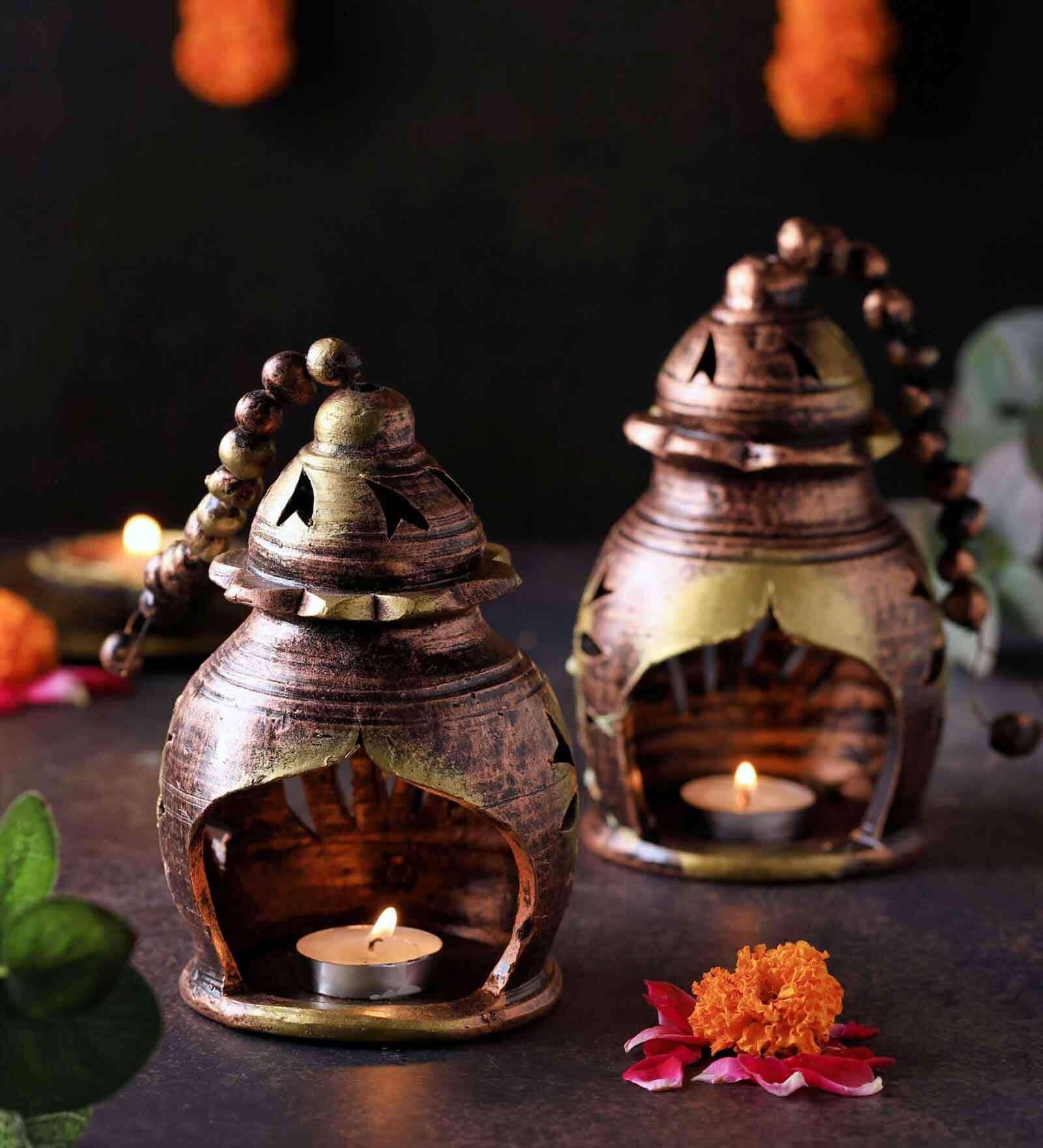 Nest Gold Terracotta Hanging Tea Light Holder (Pack Of 2)