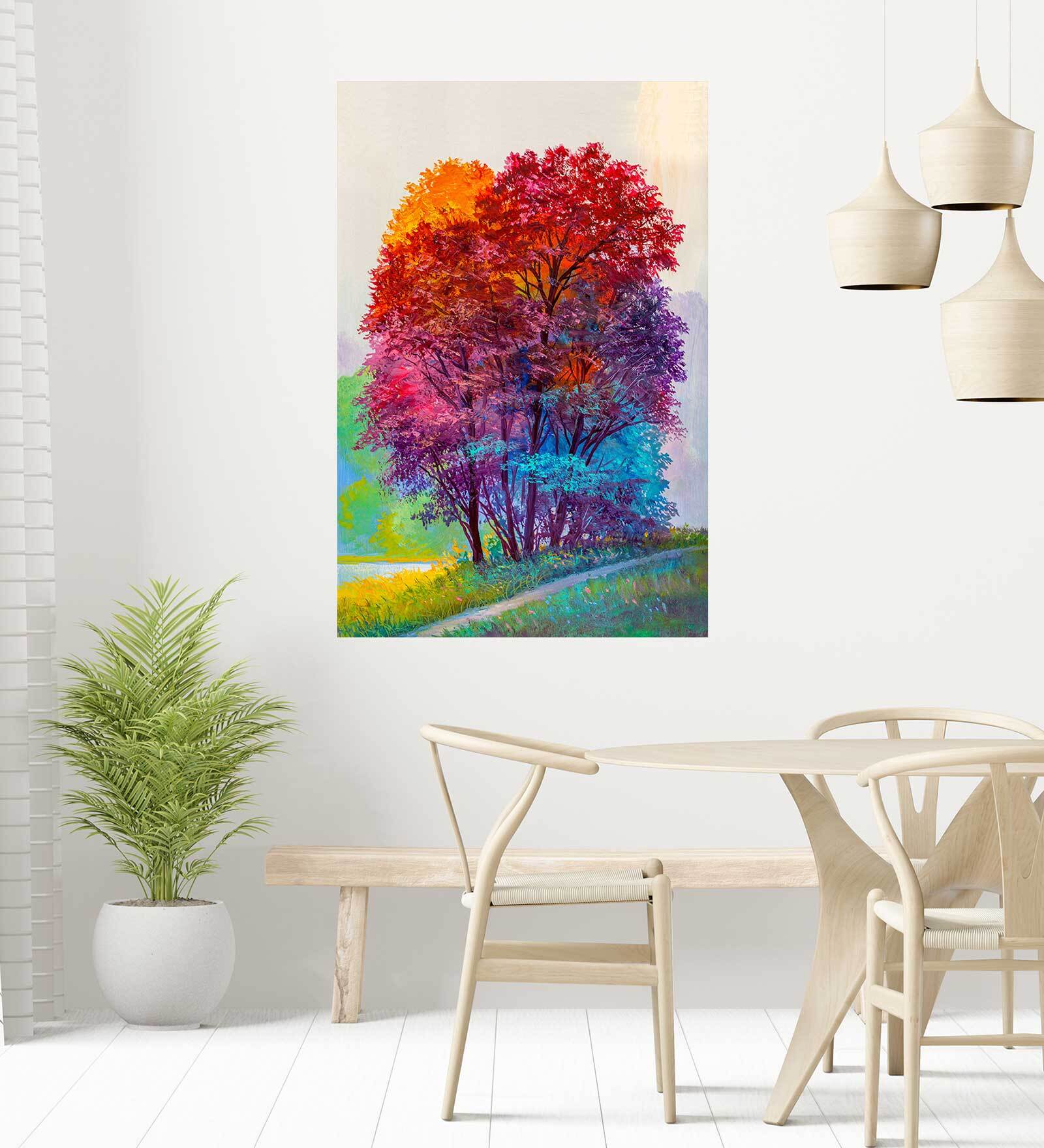 The Heart Of Nature (Colorful Trees) Self Adhesive Wall Poster for Home Decor(Vinyl, 24 x 36 Inch)
