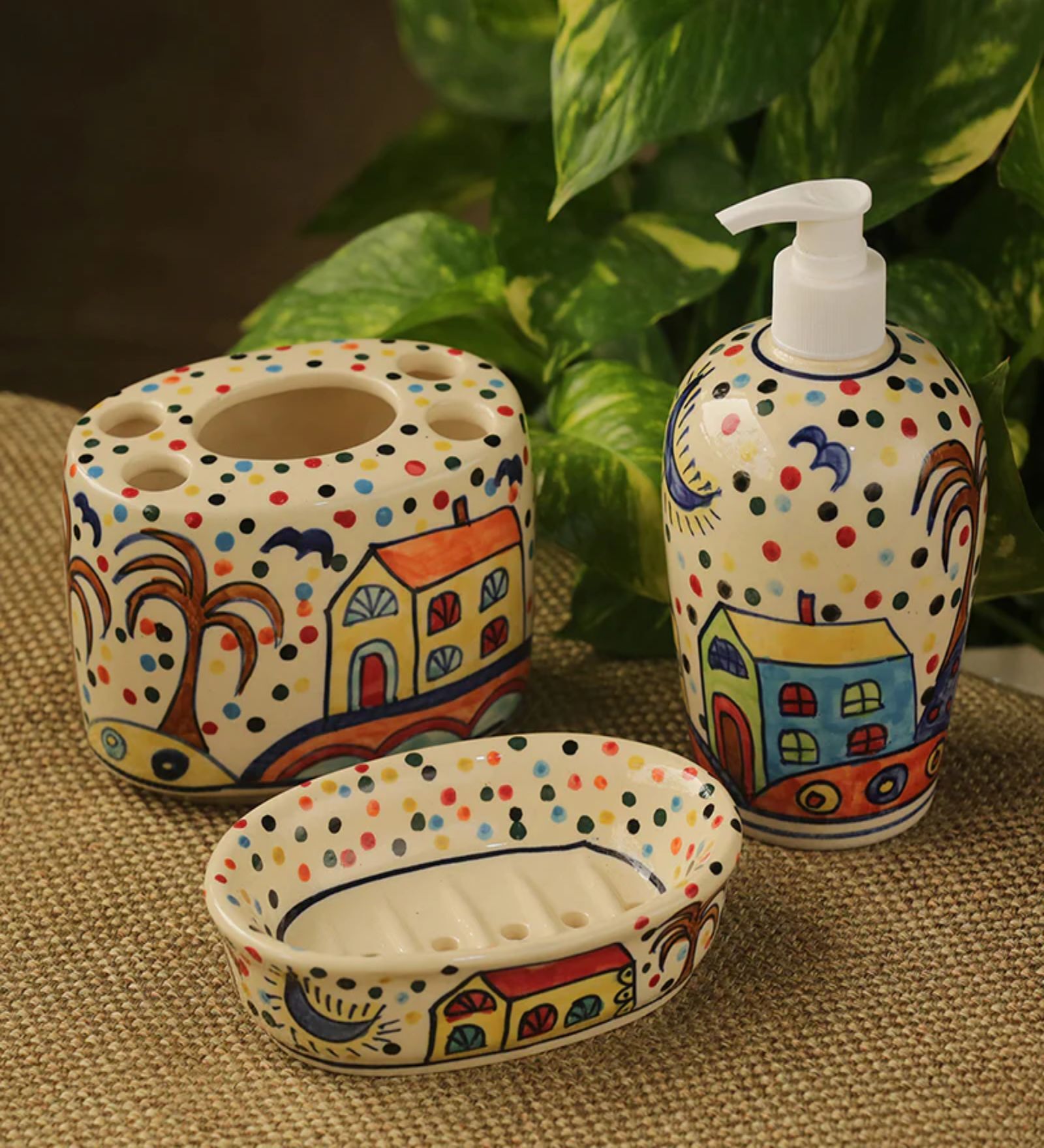 Buy The Hut Essentials Handpainted Ceramic (Set of 3) Bath Set by