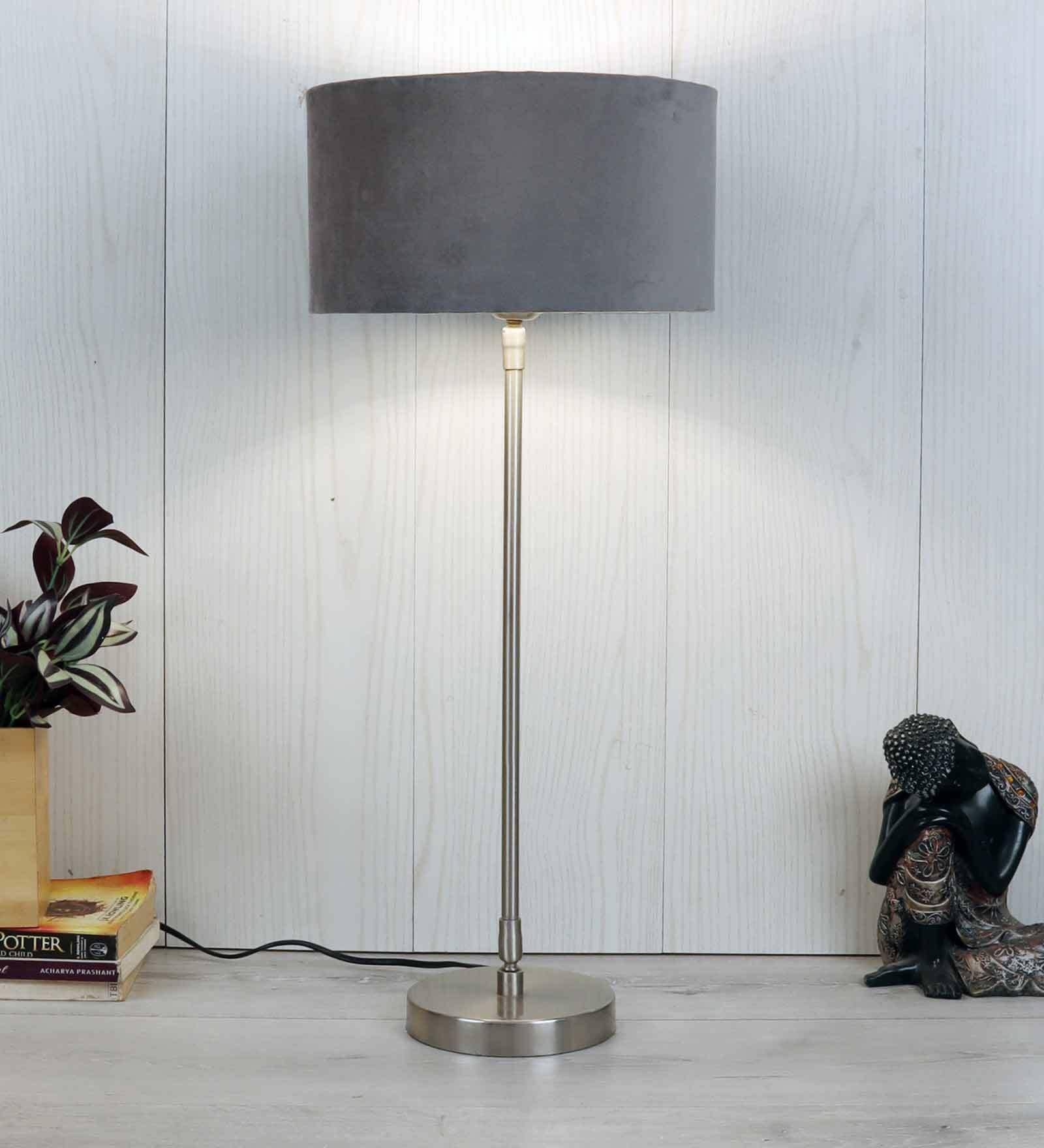 Admiration Grey Velvet Shade Night Lamp With Iron & Brass Base