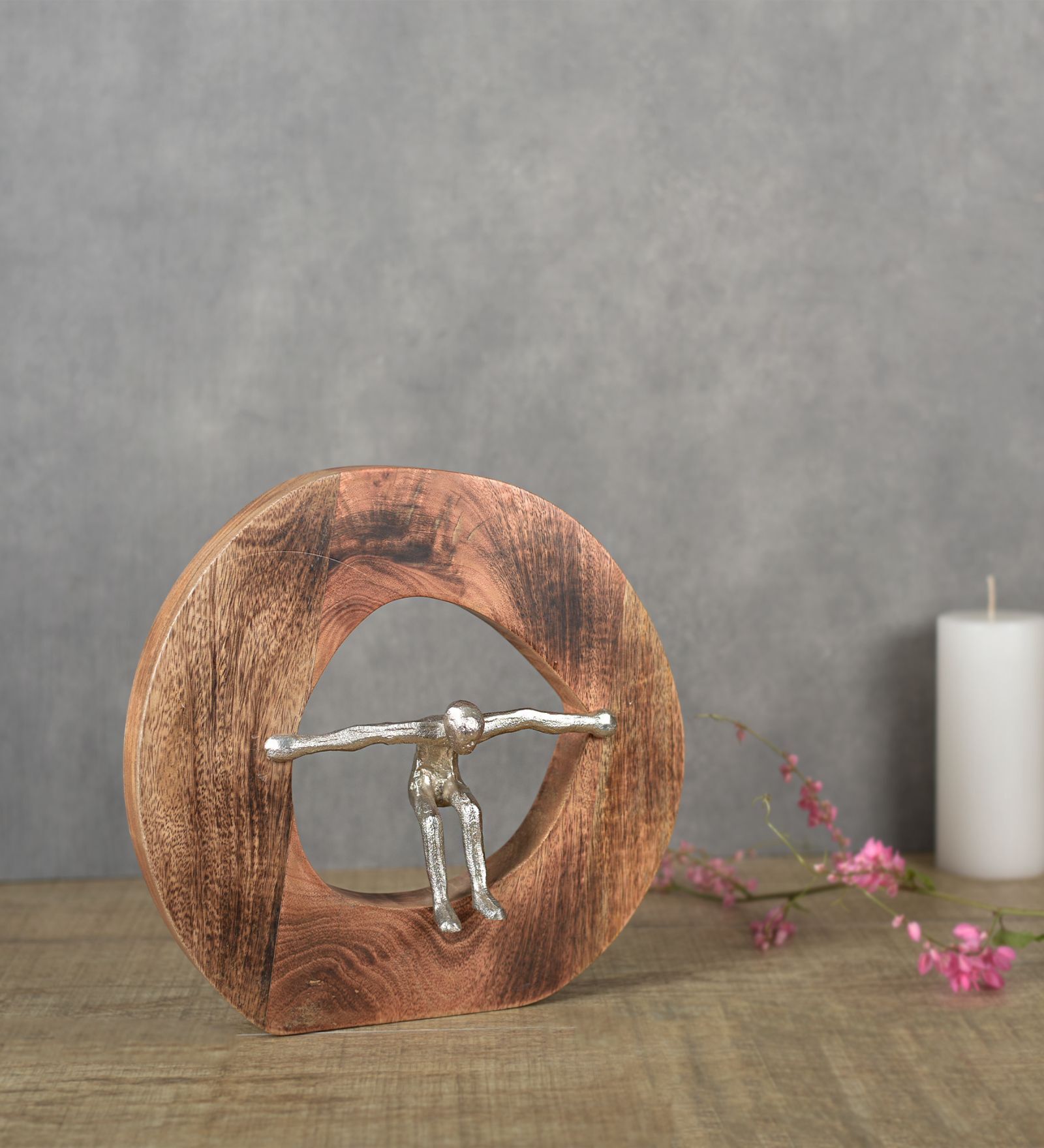 The Man Pushing Boundry Silver Wood & Aluminium Figurine