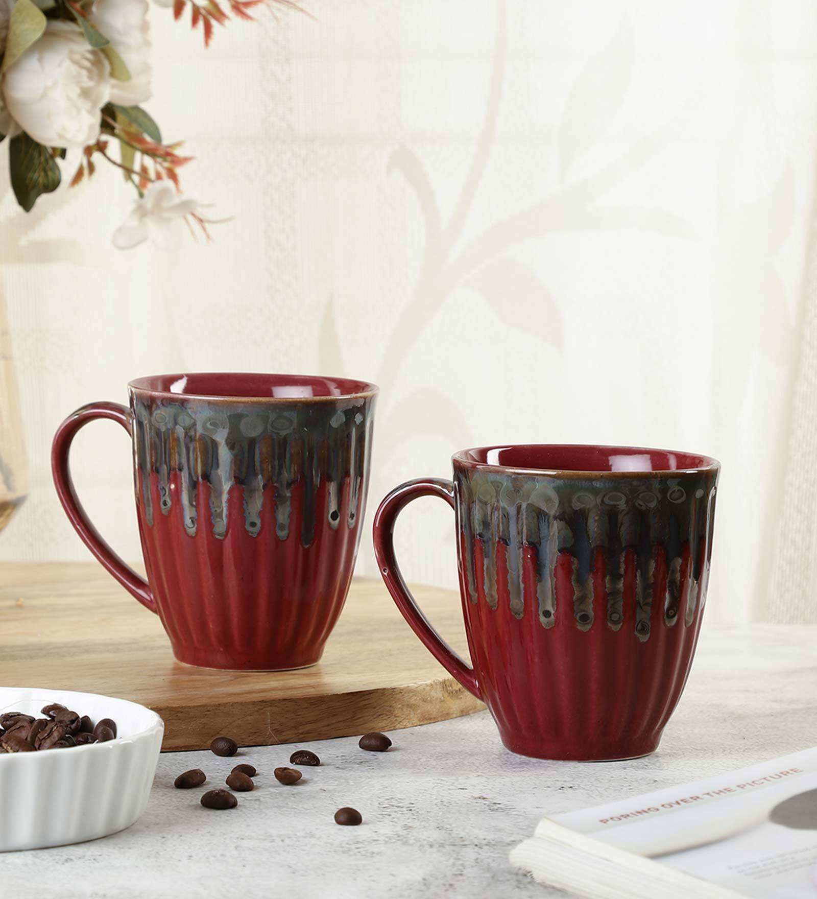 The Mug Shot 250ml Maroon & Grey Ceramic (Set of 2) Coffee Mug