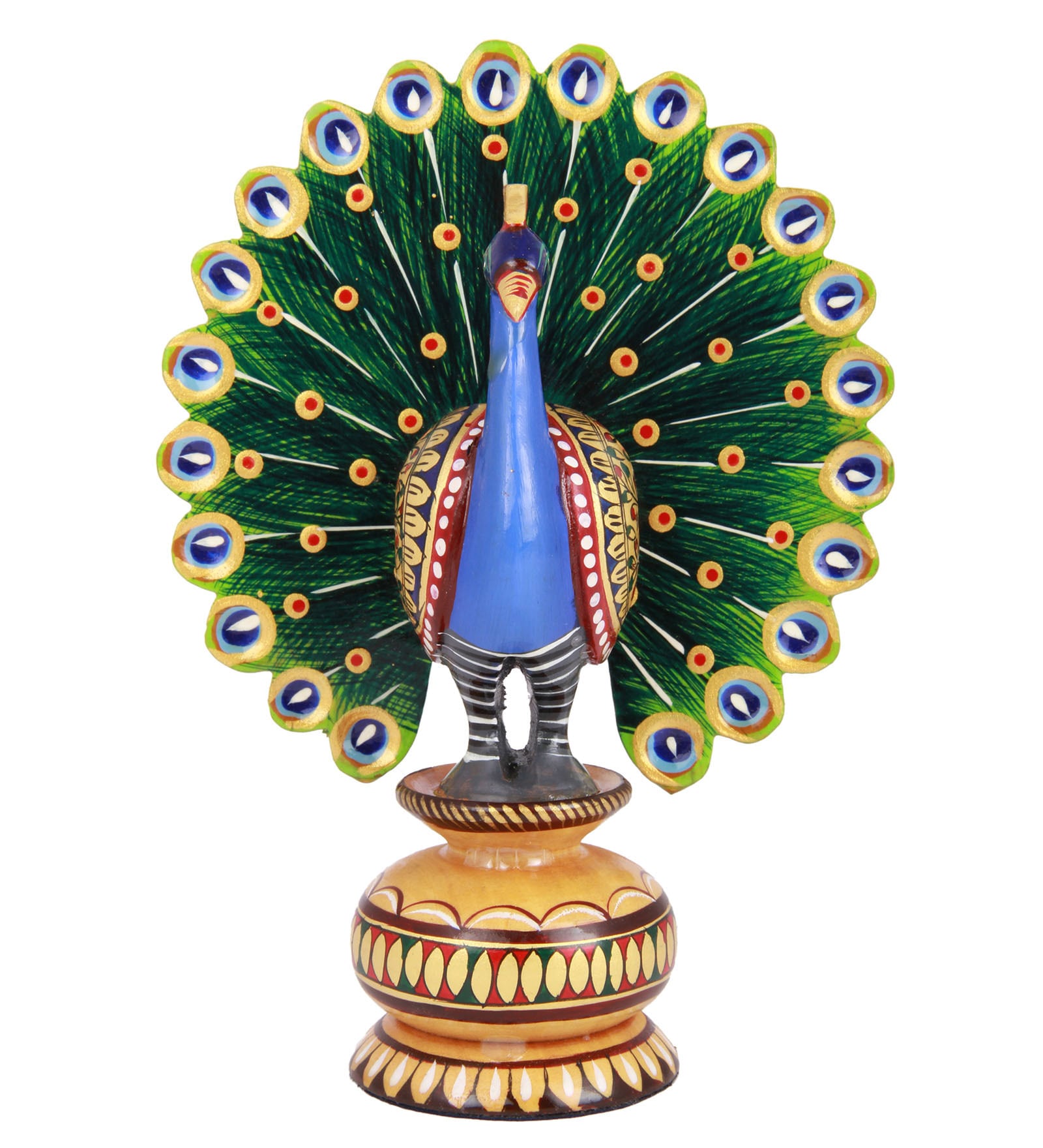 The Nodding Head Multicolored and Gold Wooden Big Dancing Peacock Figurine