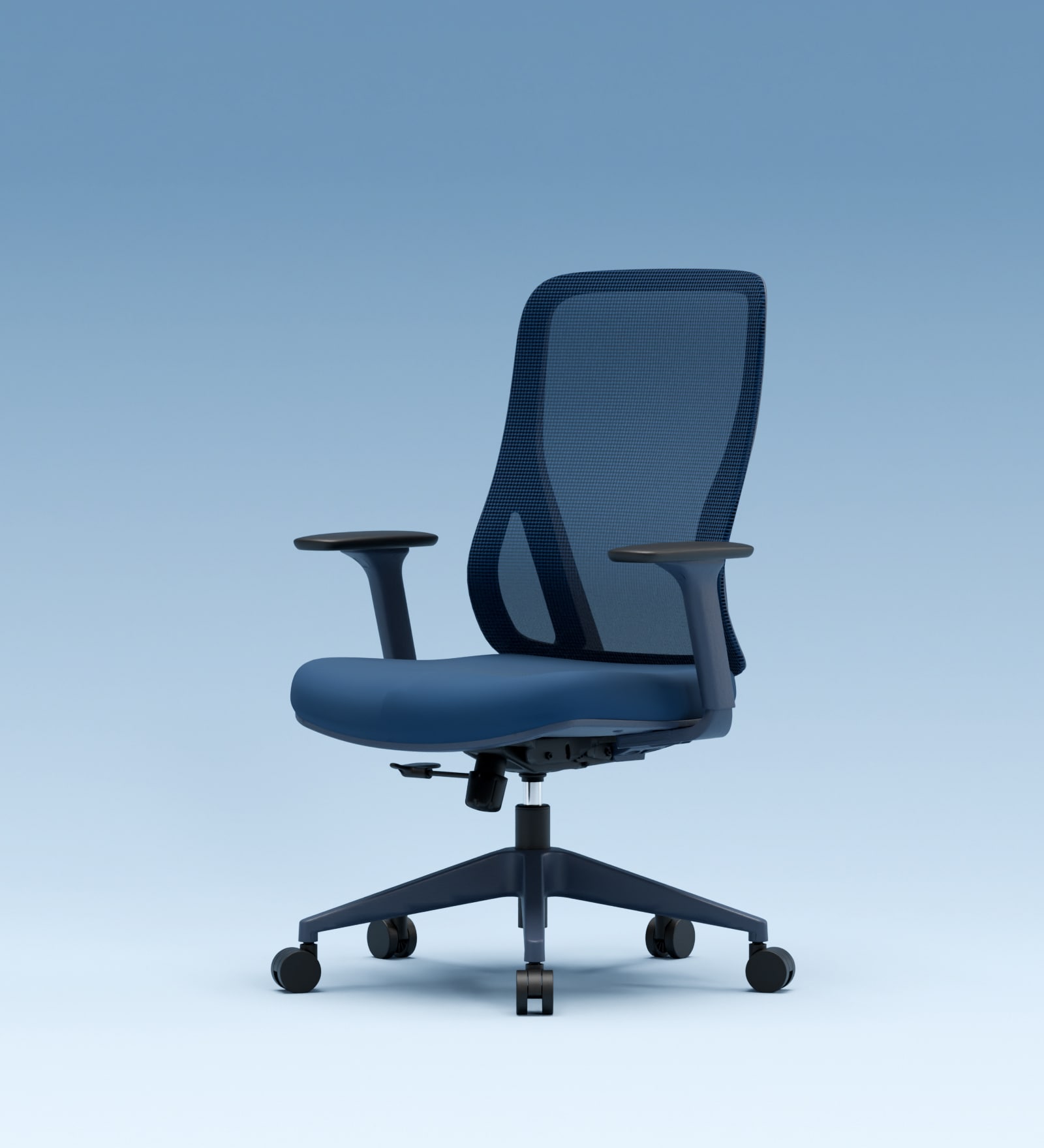 The Novice Mid Back Premium Ergonomic Chair In Florence Blue Colour