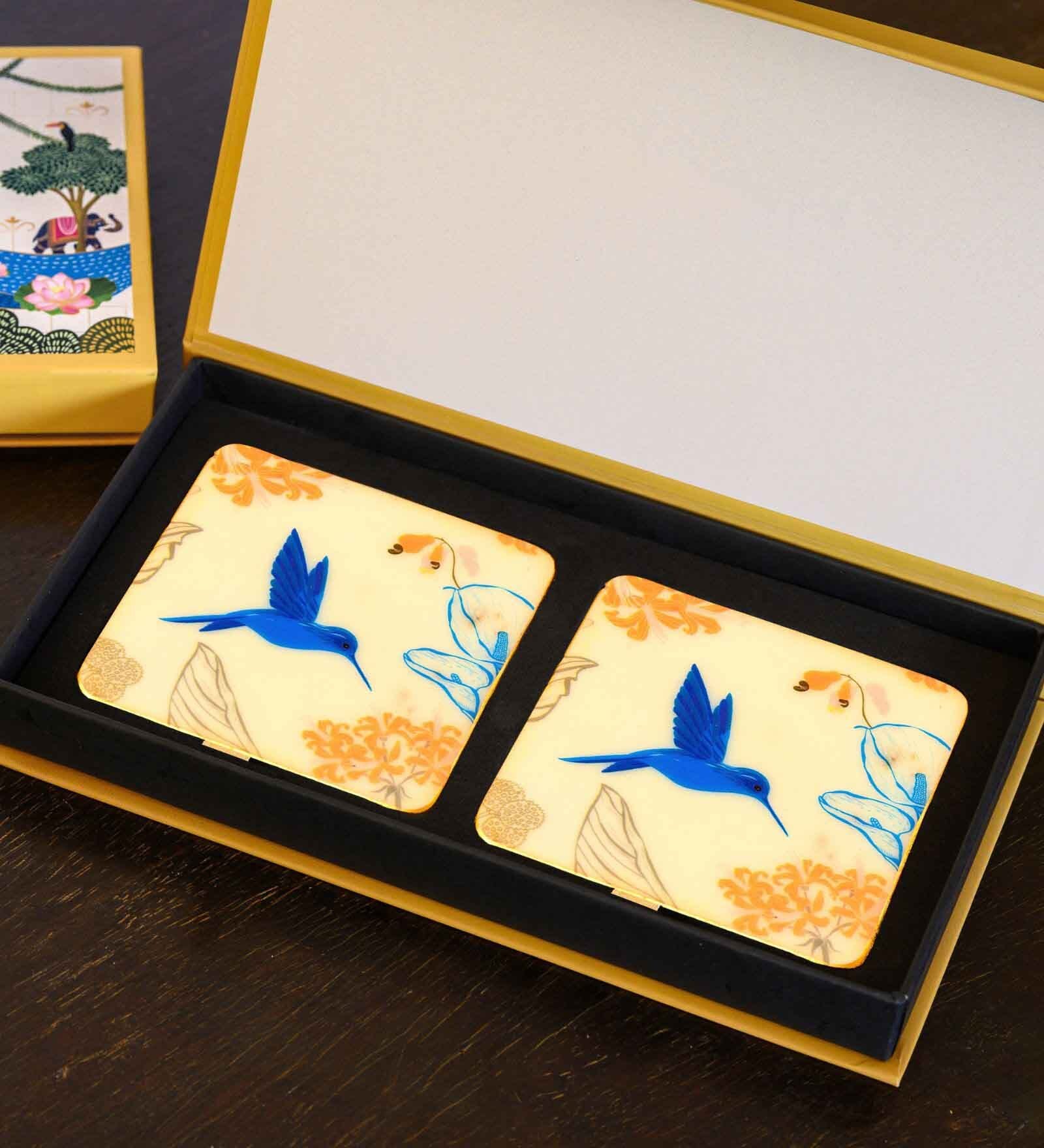 Yellow & Blue (4 x 4 Inches) Marble (Set of 2) Coasters