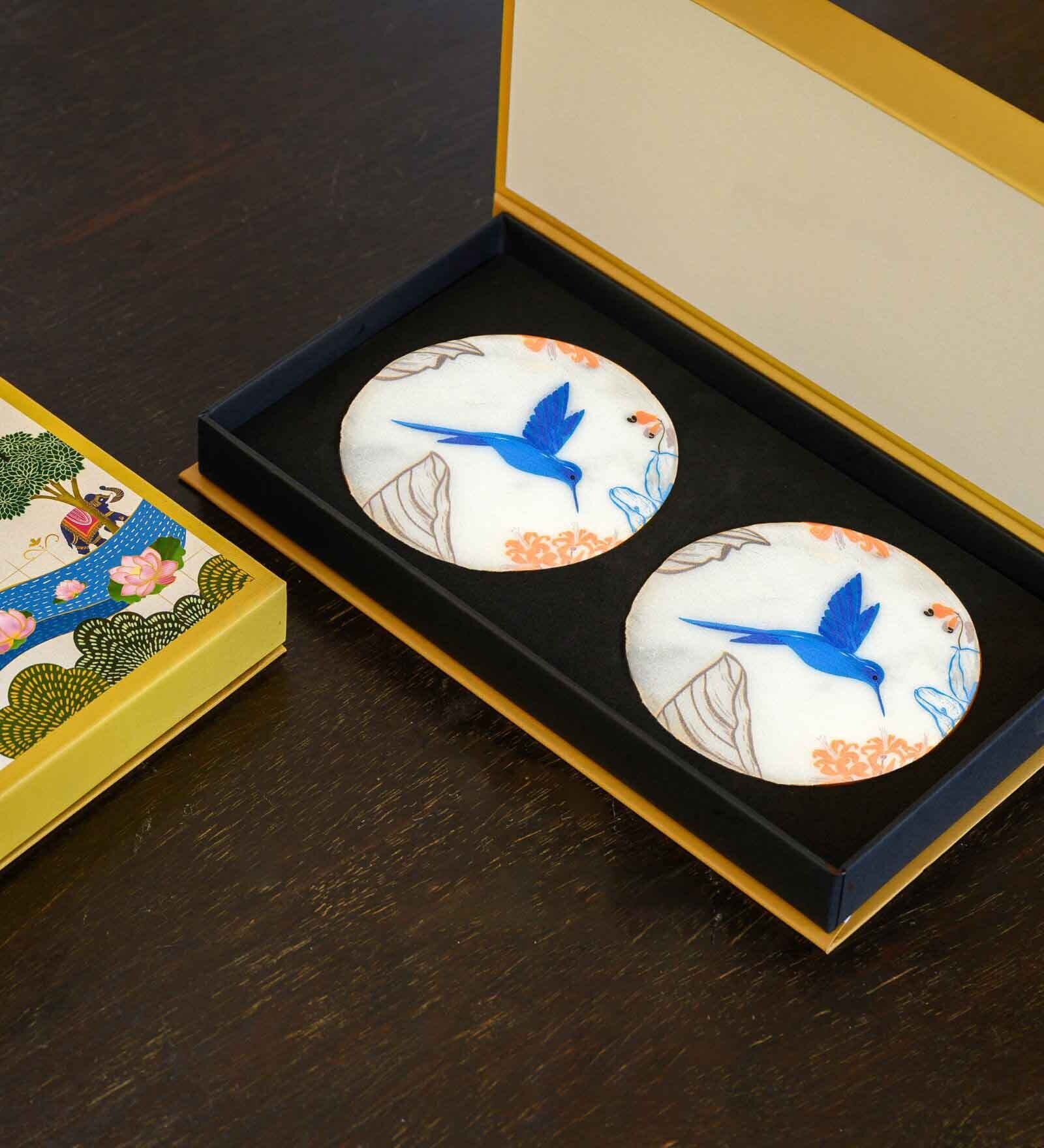 White & Blue (4 x 4 Inches) Marble (Set of 2) Coasters