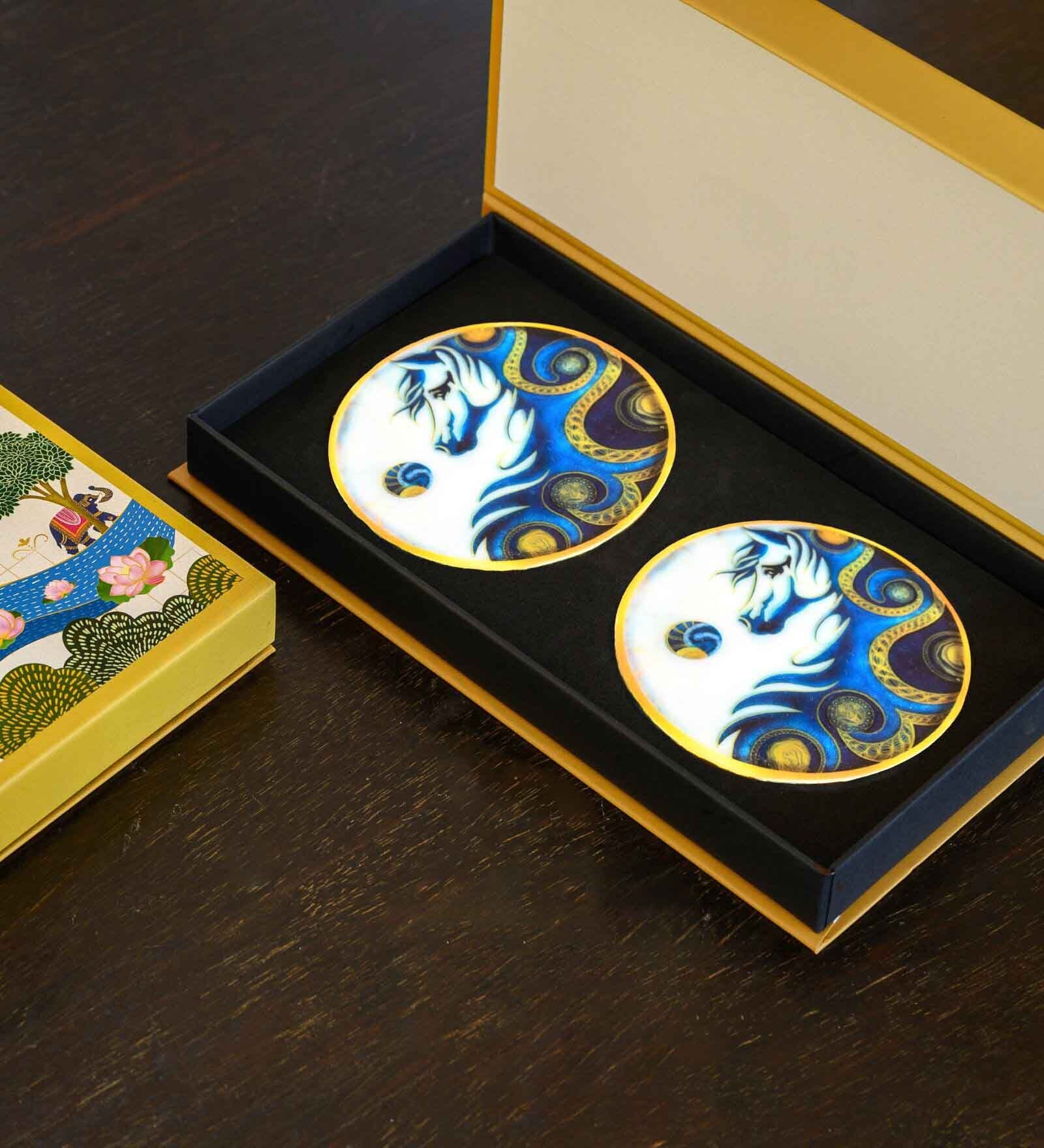 The Silver Stallion White & Blue (4 x 4 Inches) Marble (Set of 2) Coasters