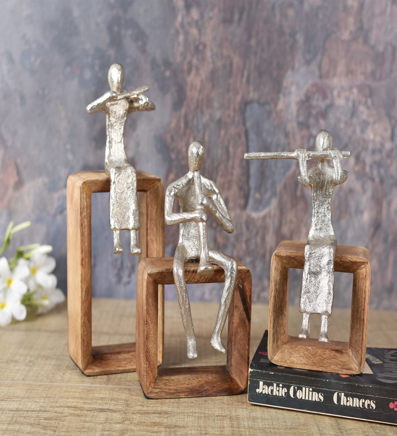 The Trumpet Musician Brown Aluminium & Wood Figurine