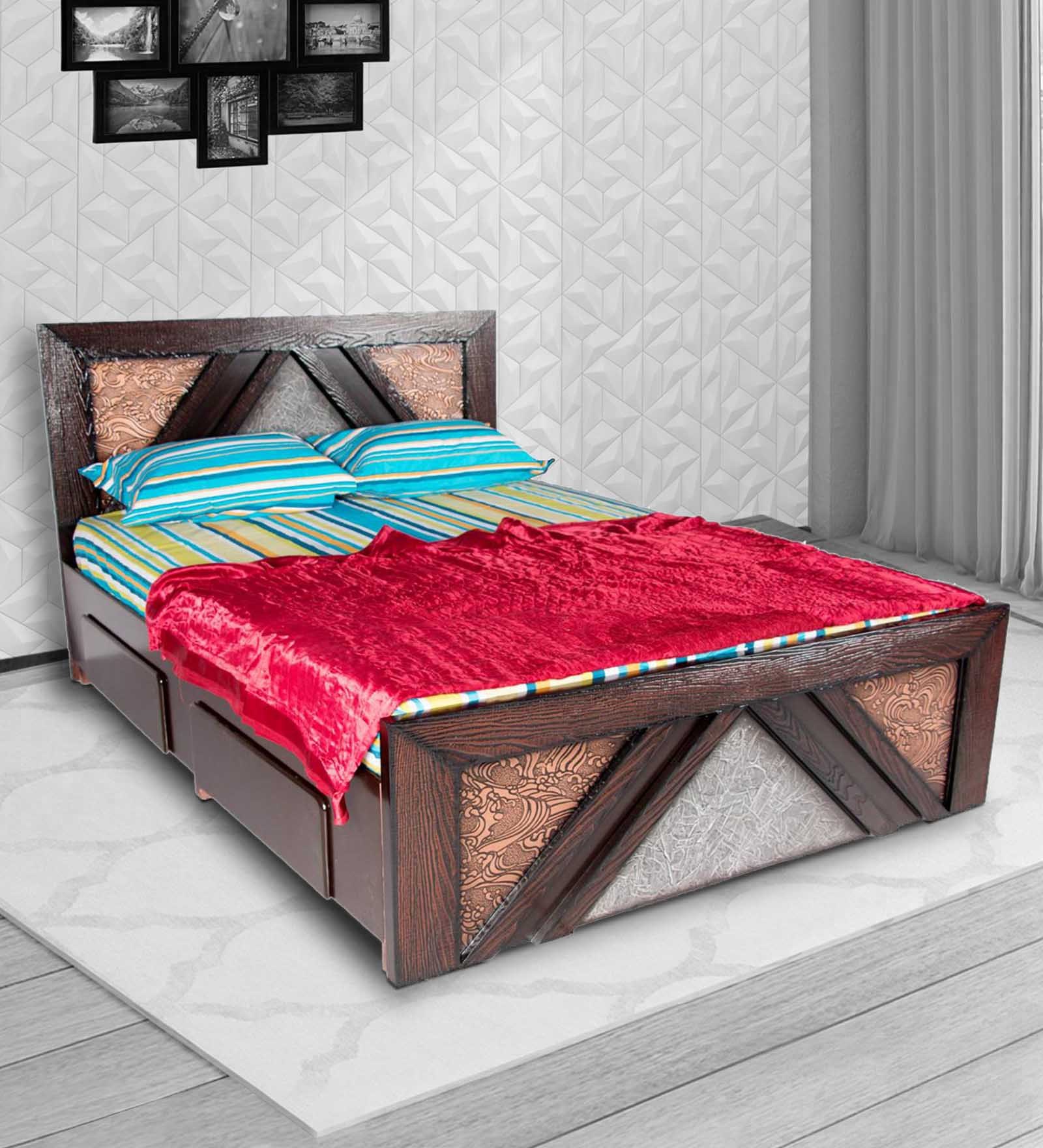 The Twilight Queen Size Bed with Storage in Dark Brown Colour