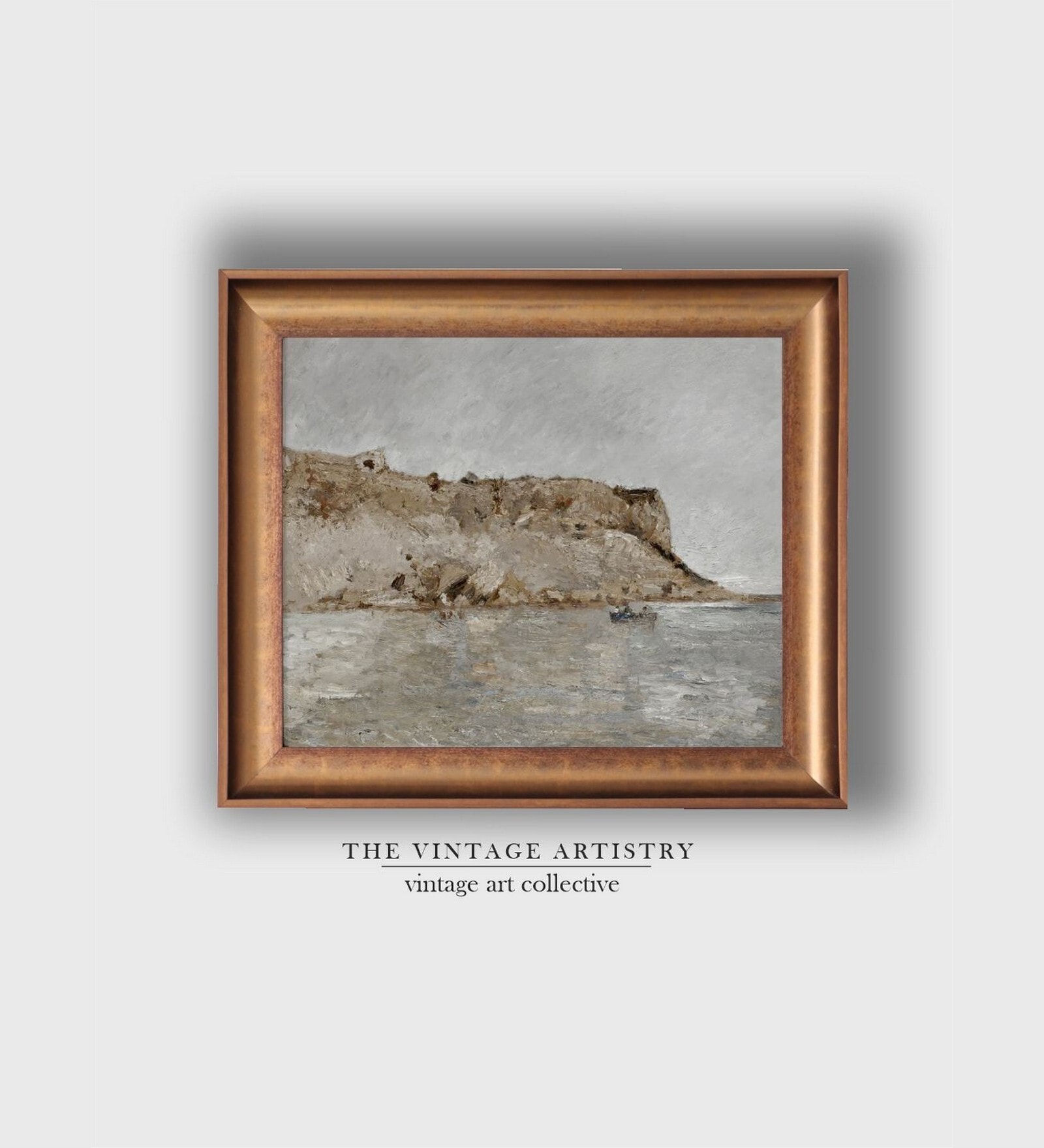 The Vintage Artistry Beige & Blue Antique Rustic Muted Landscapewall Art