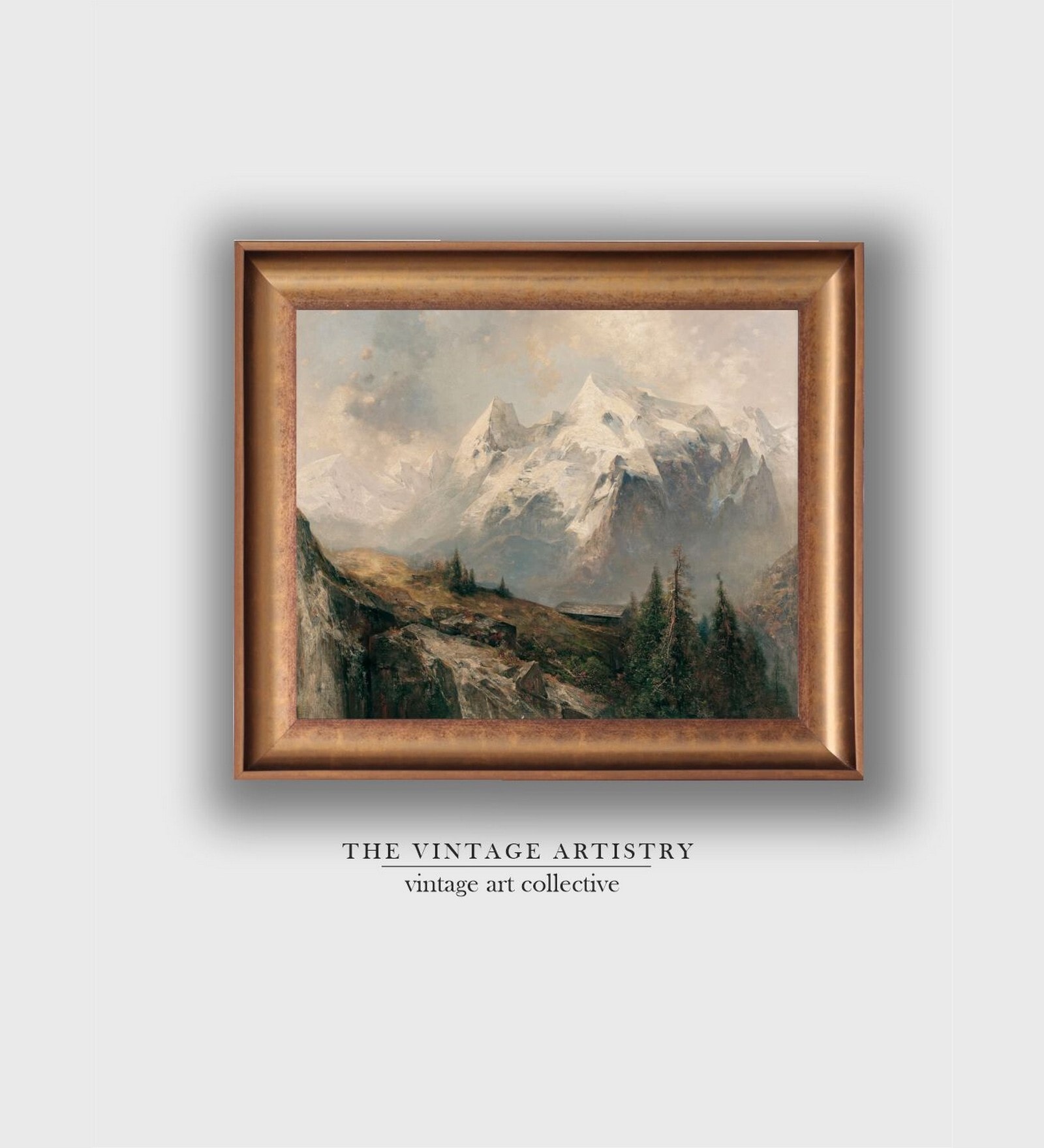 The Vintage Artistry Black & Brown Rustic Mountain Landscape & Printed Framed Wall Painting