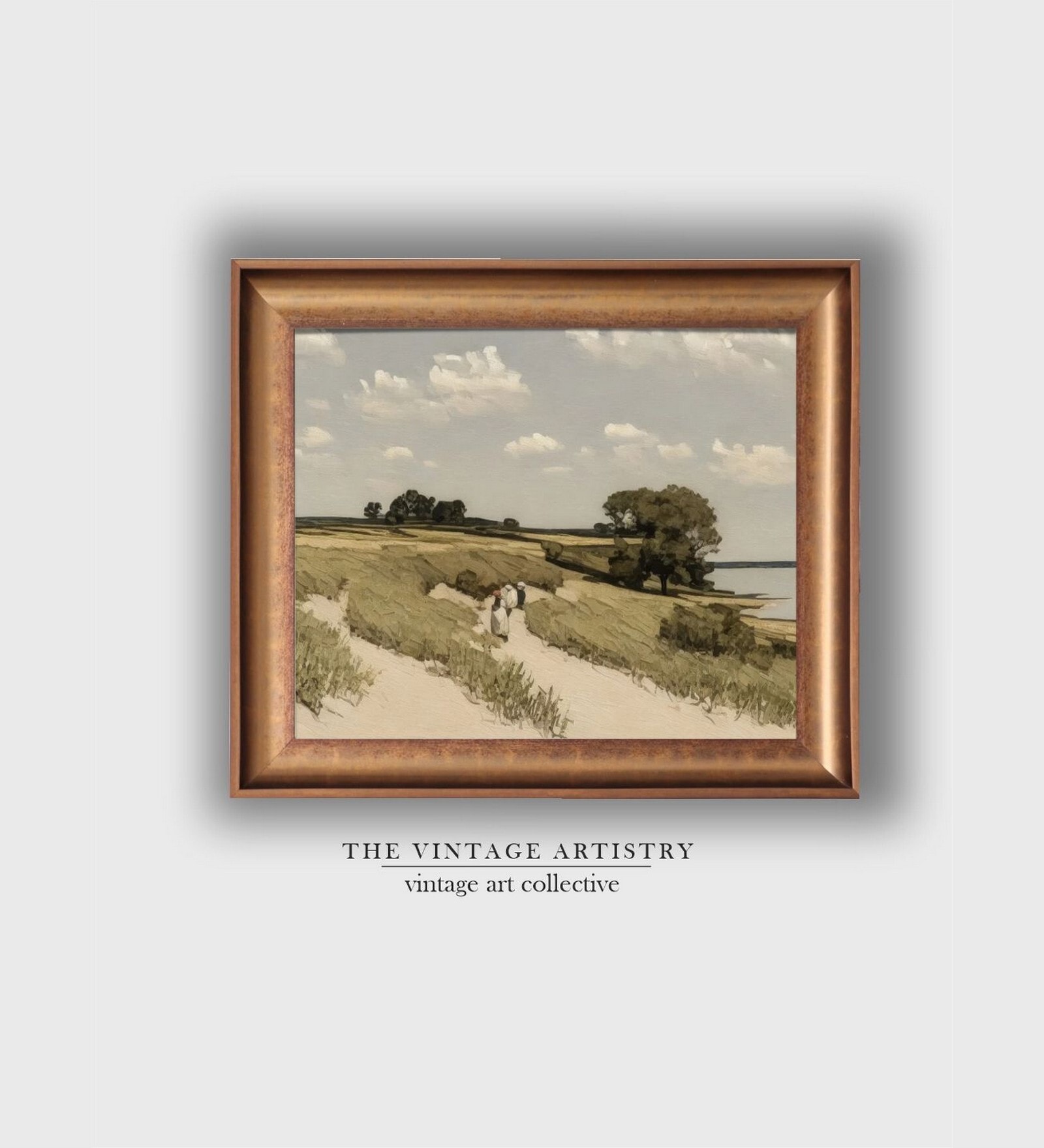 The Vintage Artistry Blue & Green Landscape Nature Framed Wall Painting