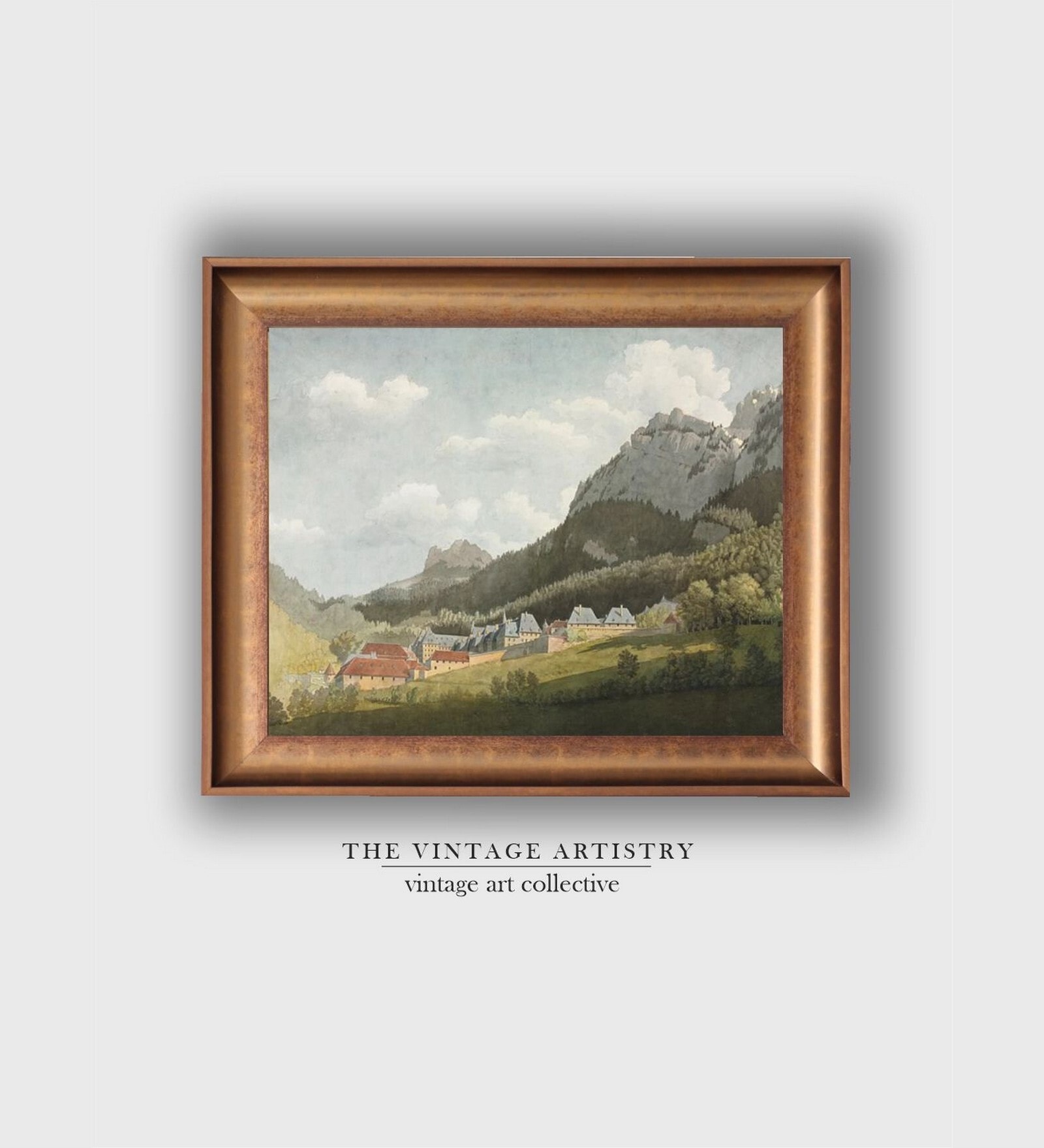 The Vintage Artistry Blue & Green Mountains View Painting Wall Art