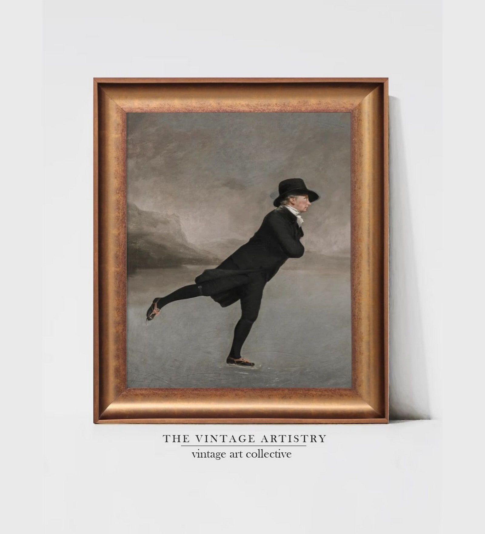 The Vintage Artistry Brown & Black Ice Skating Antique Framed Wall Painting