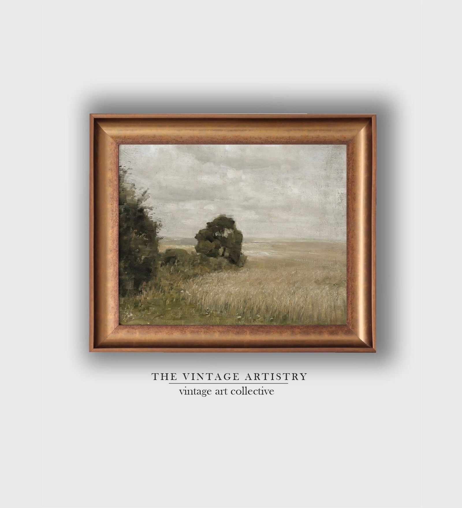 The Vintage Artistry Brown & Blue Summer Landscape Painting Framed Wall Painting