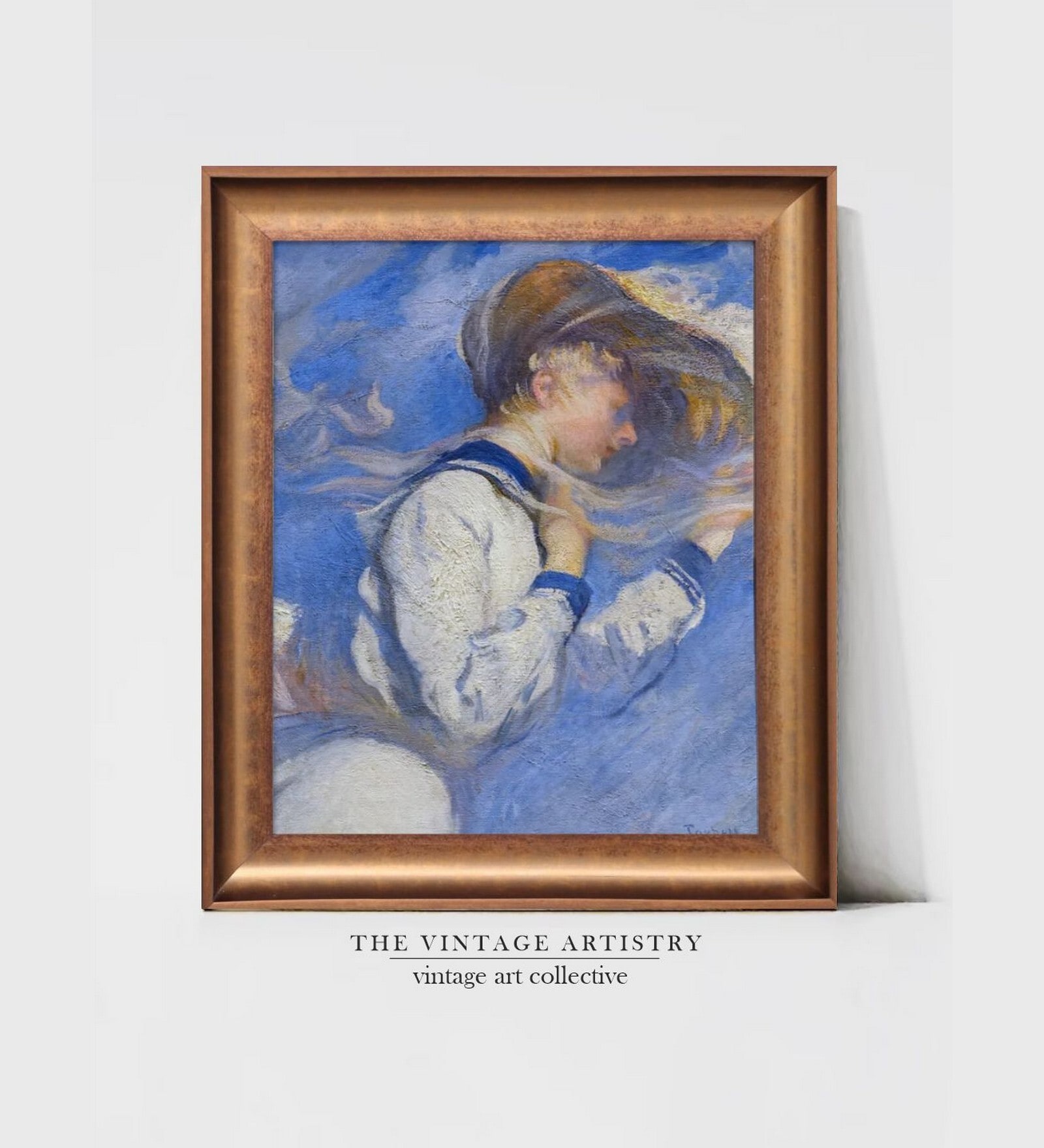 The Vintage Artistry Brown & Bluefigurative Woman Framed Wall Painting