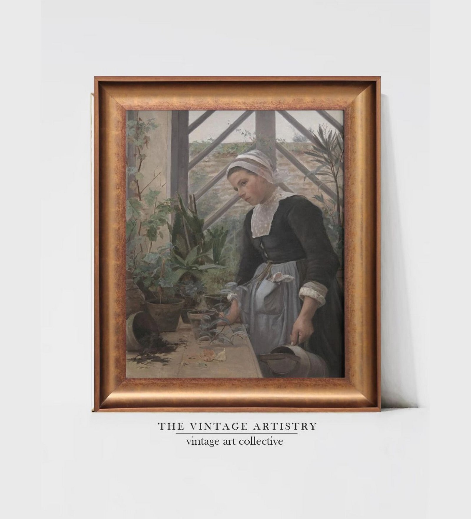 The Vintage Artistry Brown & Green Moody Portrait Wall Painting