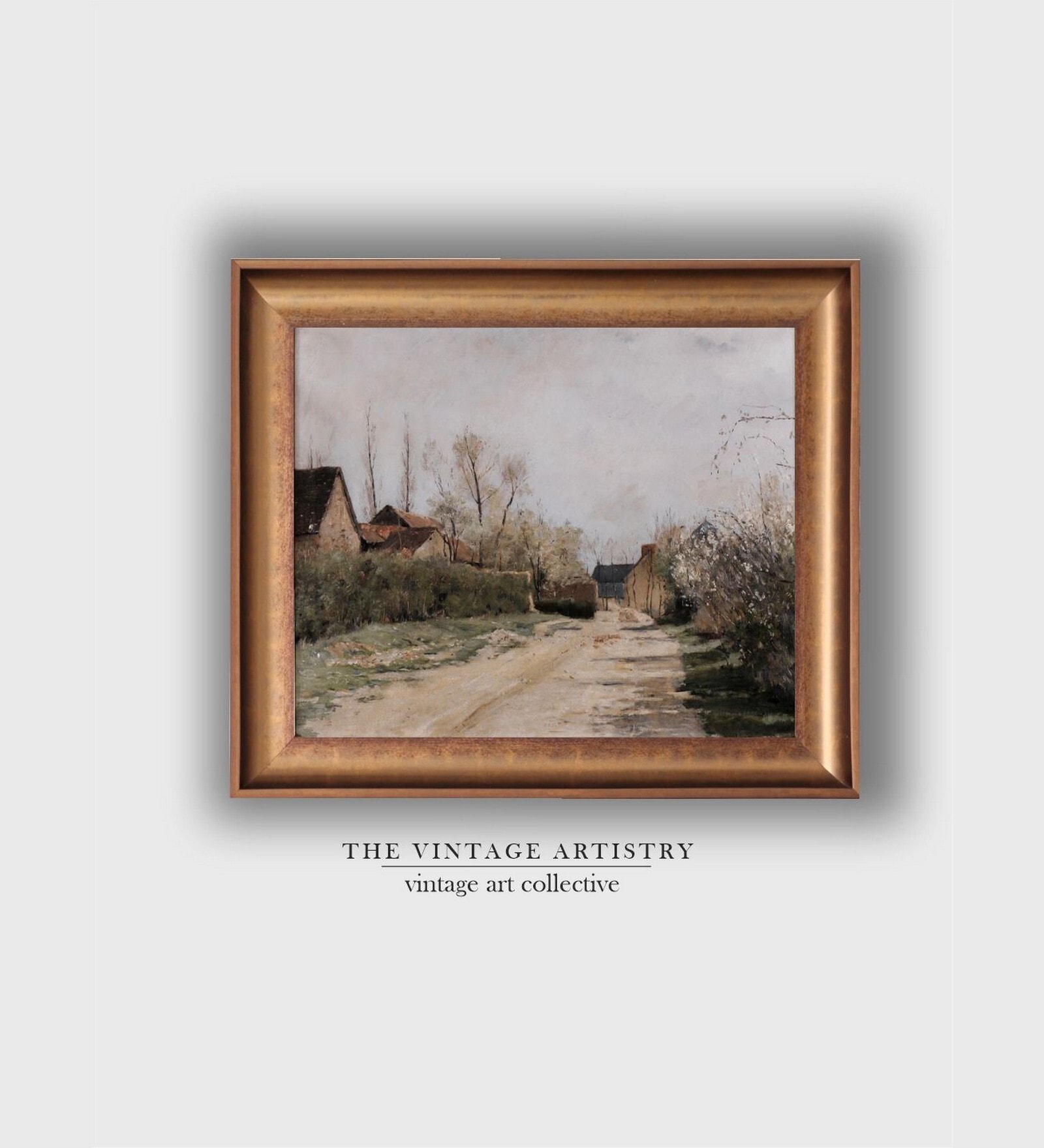 The Vintage Artistry Brown Narrow Landscape Farmhouse Canvas Painting With Frame