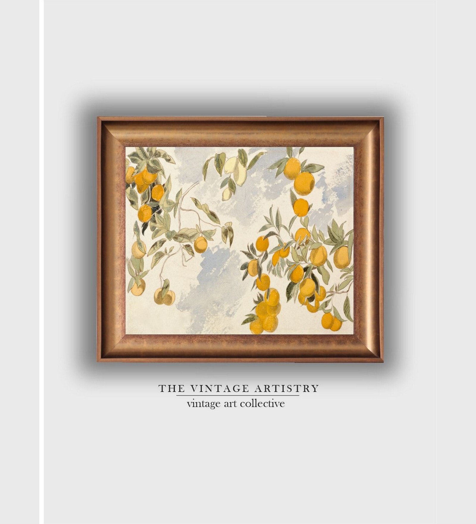 The Vintage Artistry Green & Brown Lemon Oranges Wooden Framed Painting Wall Art