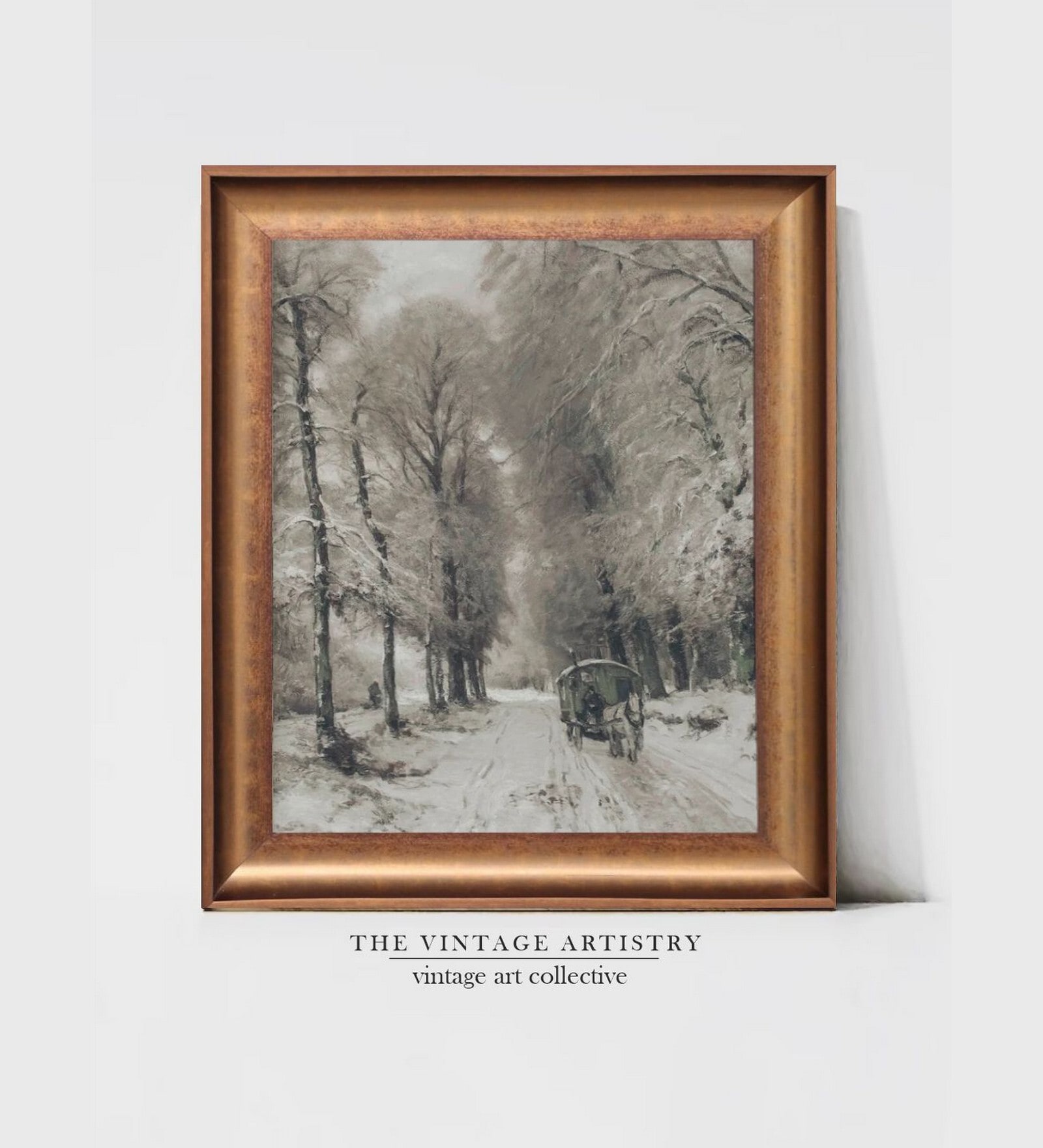 The Vintage Artistry Grey & Gold-Toned Moody Forest Painting Wall Art