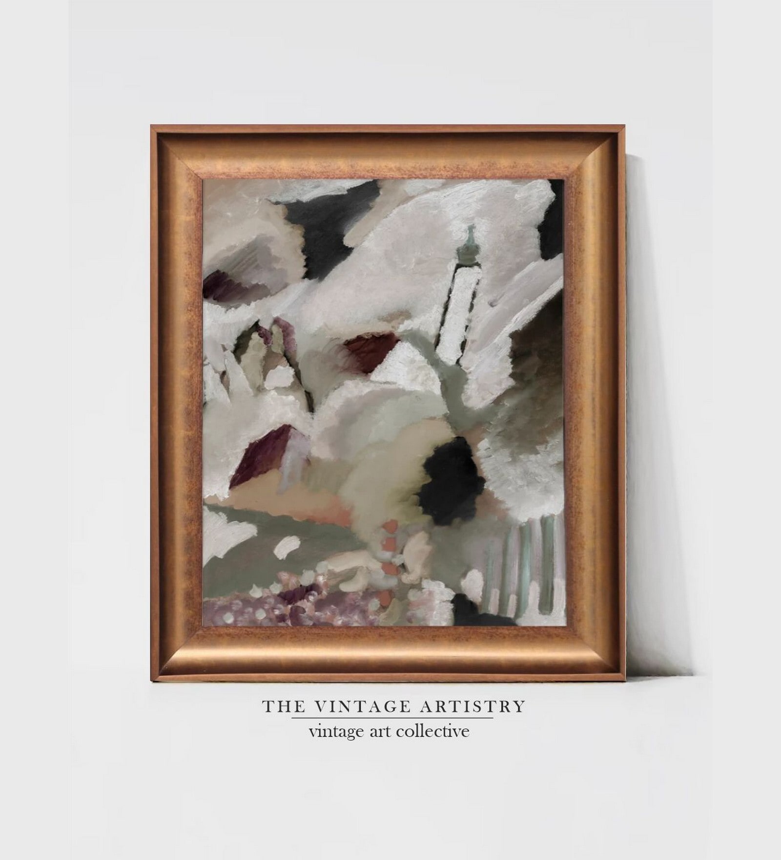 The Vintage Artistry White & Green Stroky Waves Pale Light Abstract Painting Wall Art