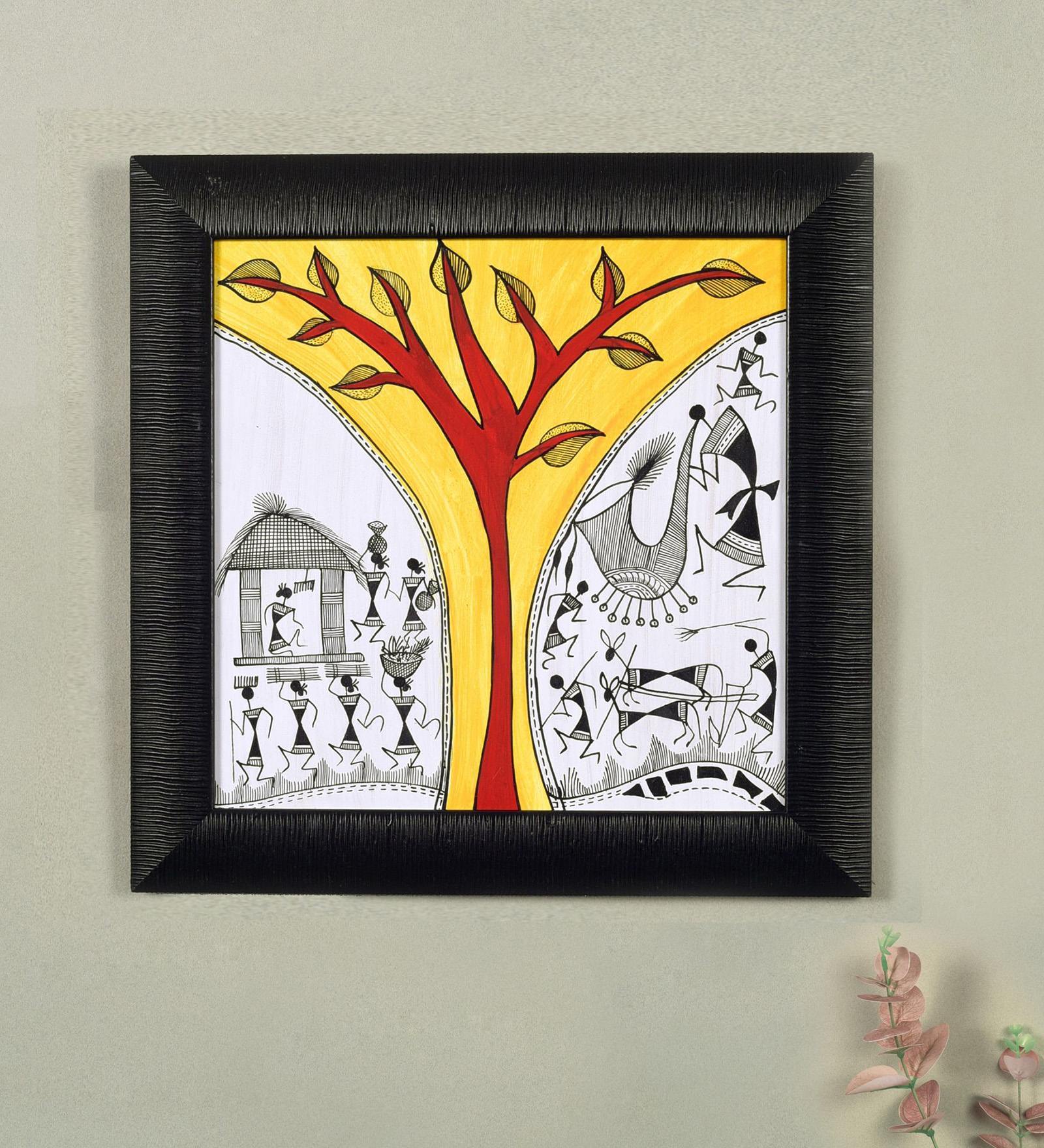 The Warli Tree  White Acrylic & MDF  Painting