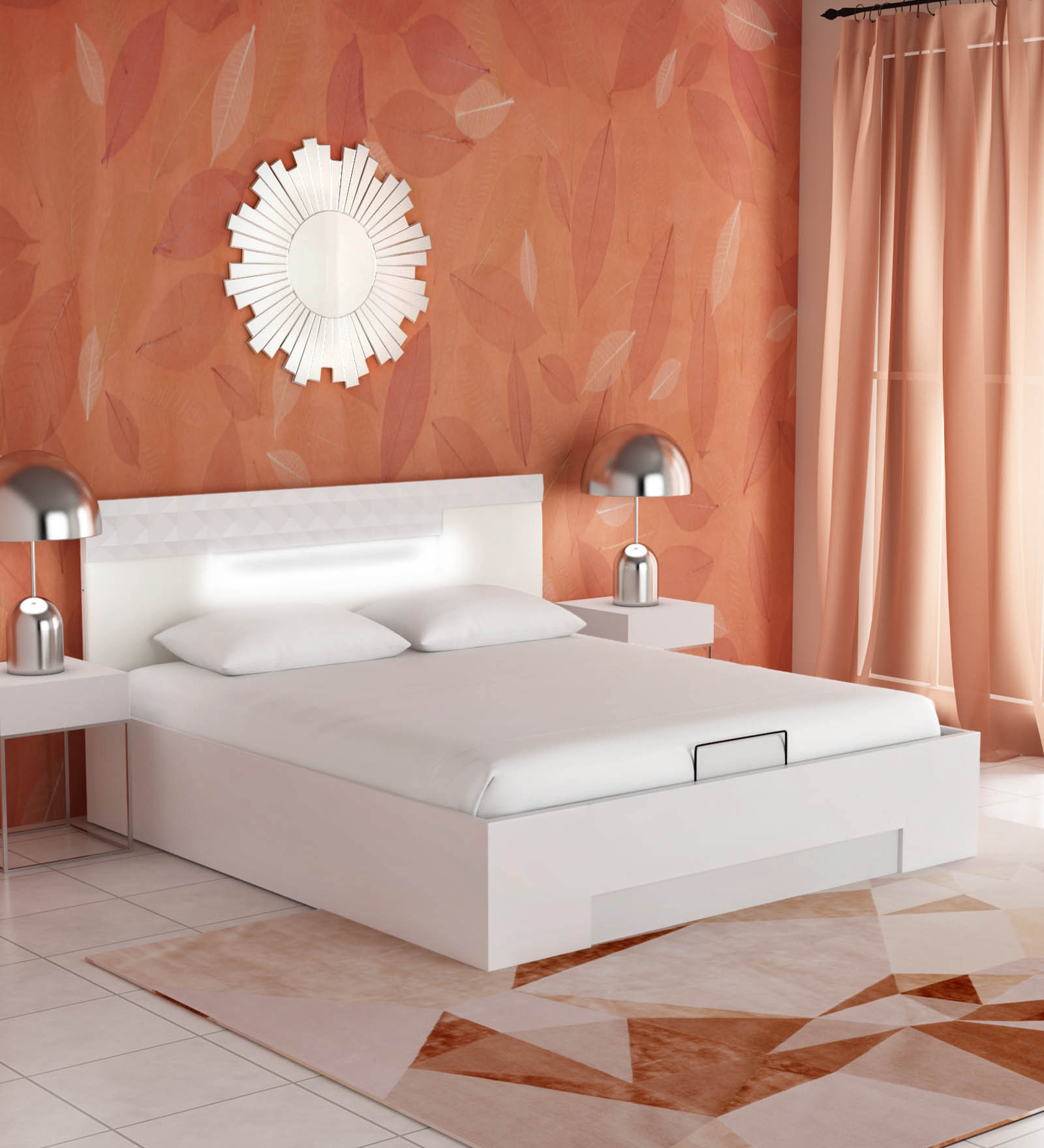 Theia King Size Bed with Storage in White Finish