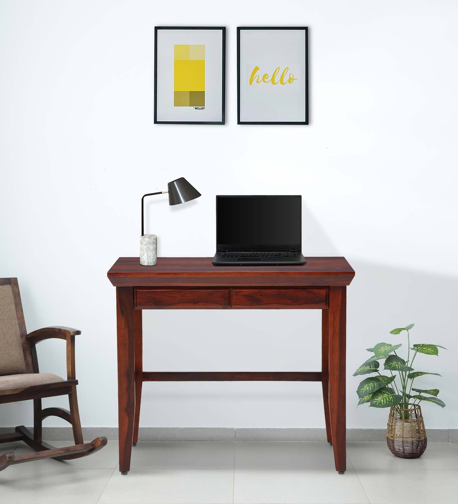 Themar Sheesham Wood Writing Table in Scratch Resistant Honey Oak Finish
