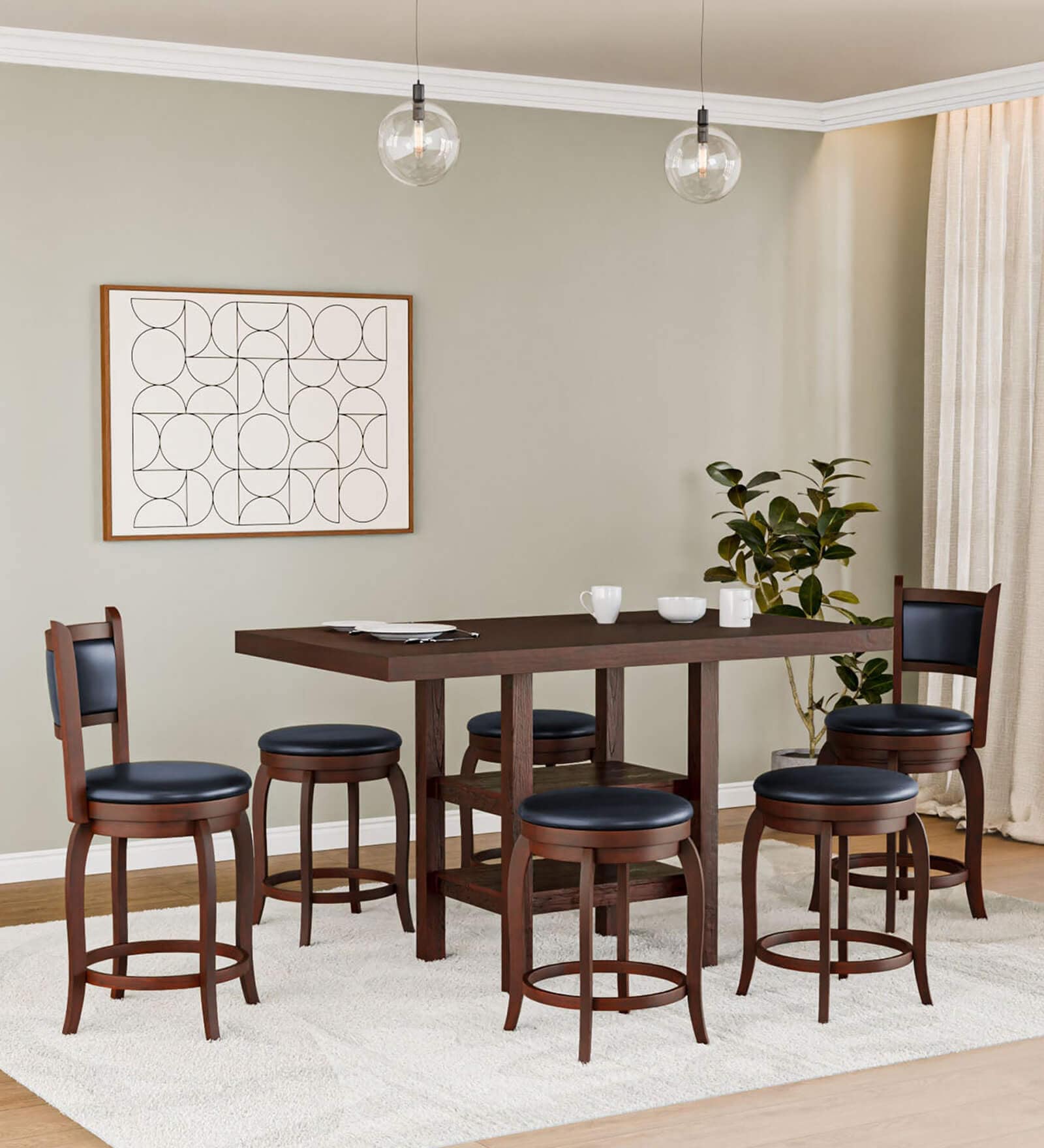 Buy Theon Solid Wood Counter Height 6 Seater Dining Set with 2 Chairs ...