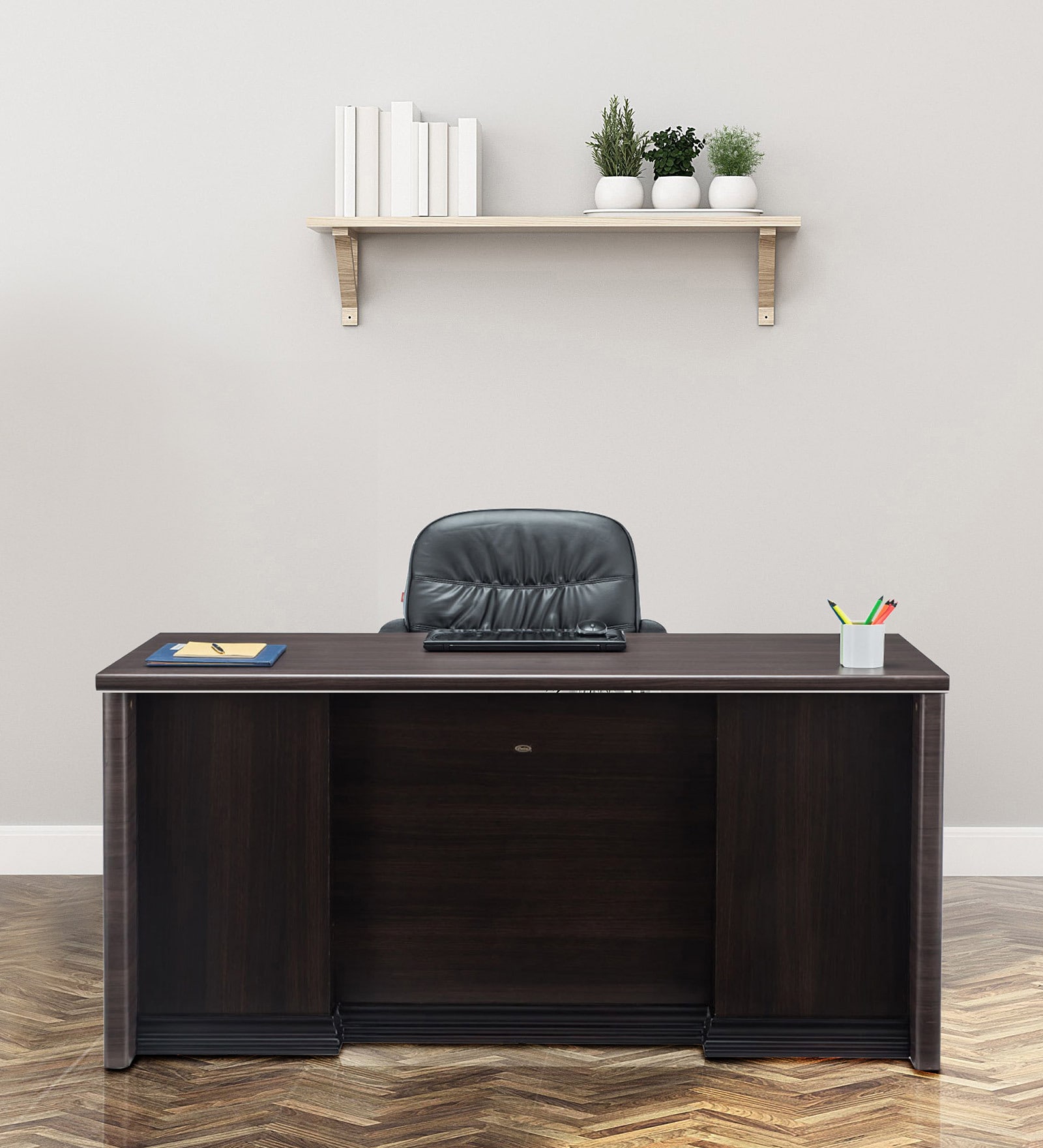 Buy Theon Office Table in Smoke Oak Finish by Durian Online Executive