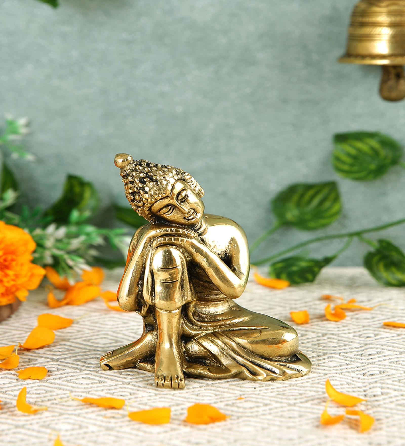 Thinking Buddha Gold Brass Idol