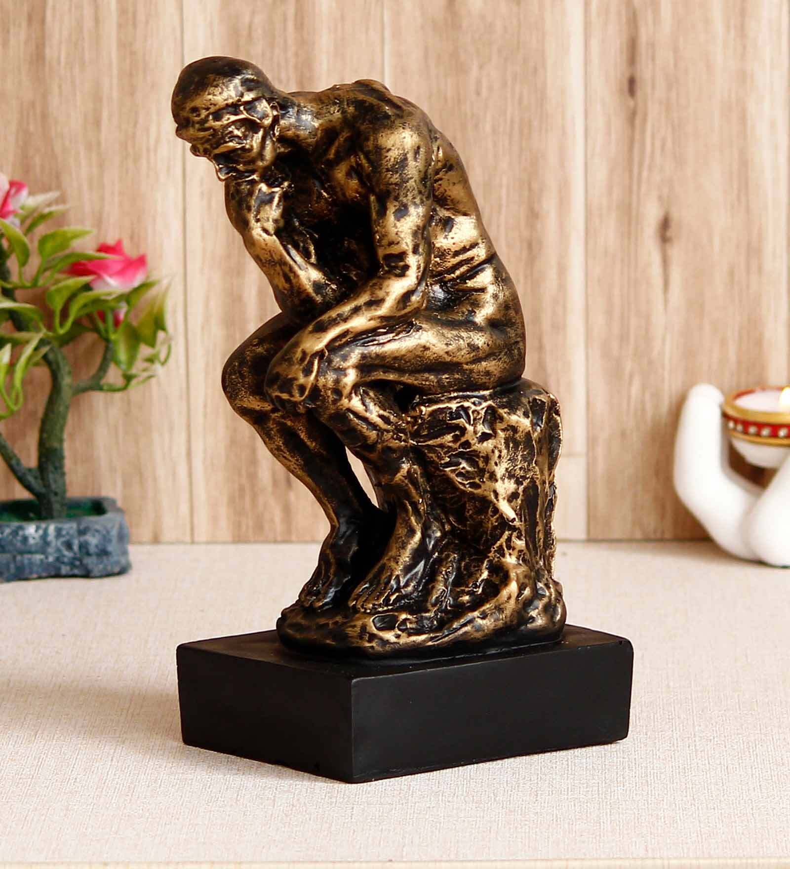 Thinking Man On The Rock Polyresin Human Figurine