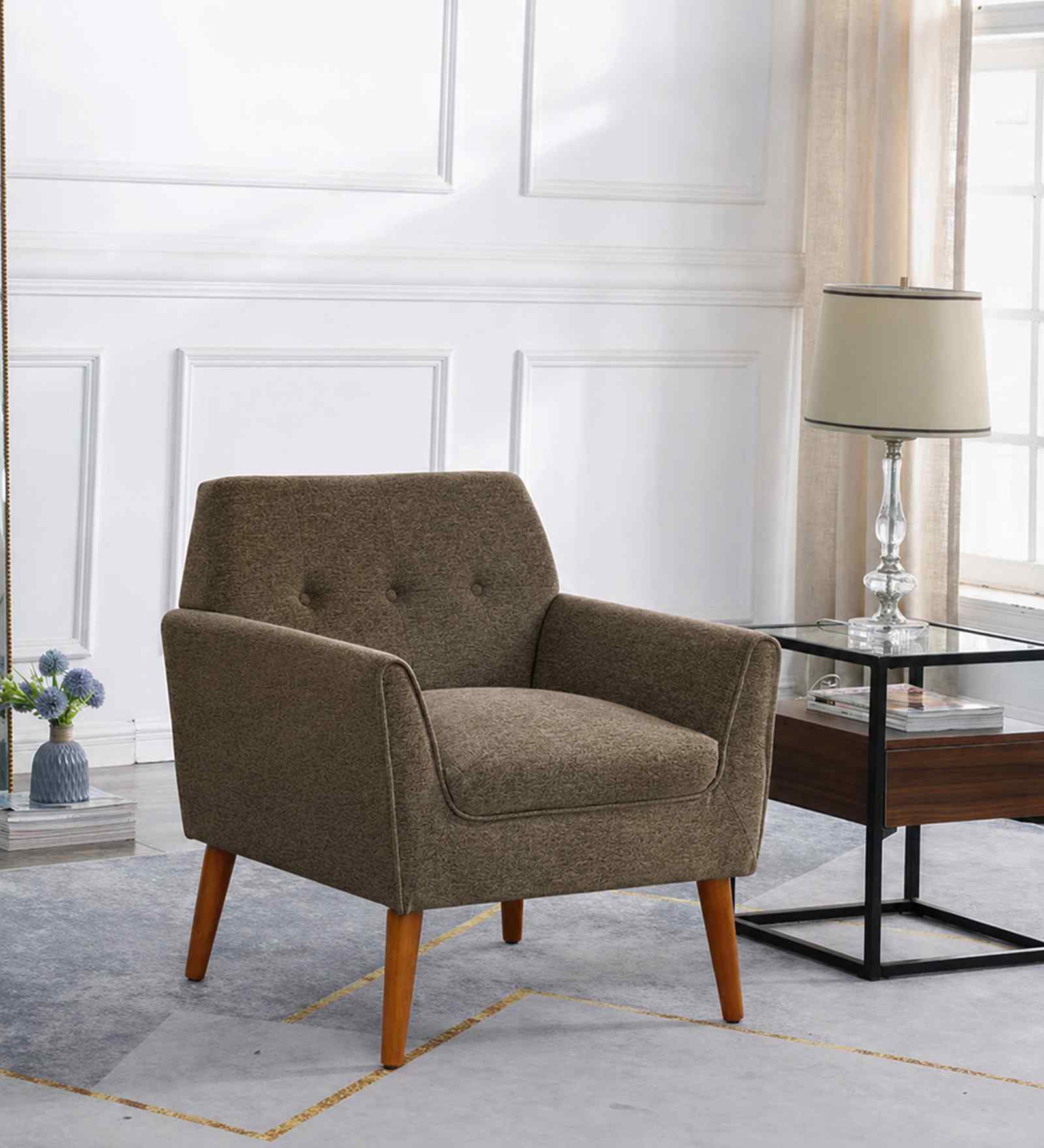 Thomas Boucle Fabric Arm Chair In BrownColour