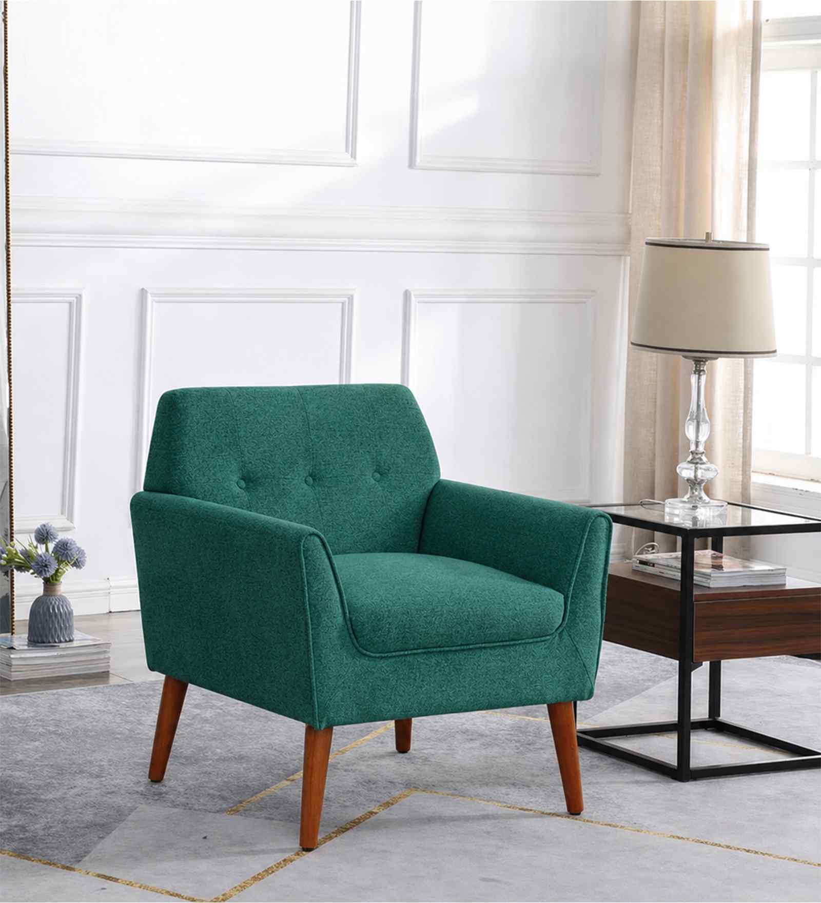 Thomas Boucle Fabric Arm Chair In Green Colour
