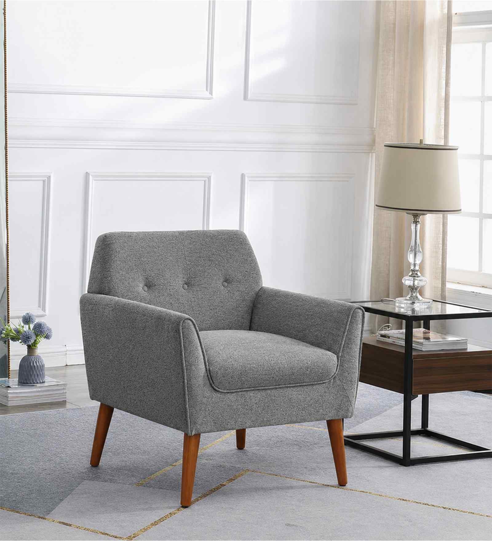 Thomas Boucle Fabric Arm Chair In Grey Colour