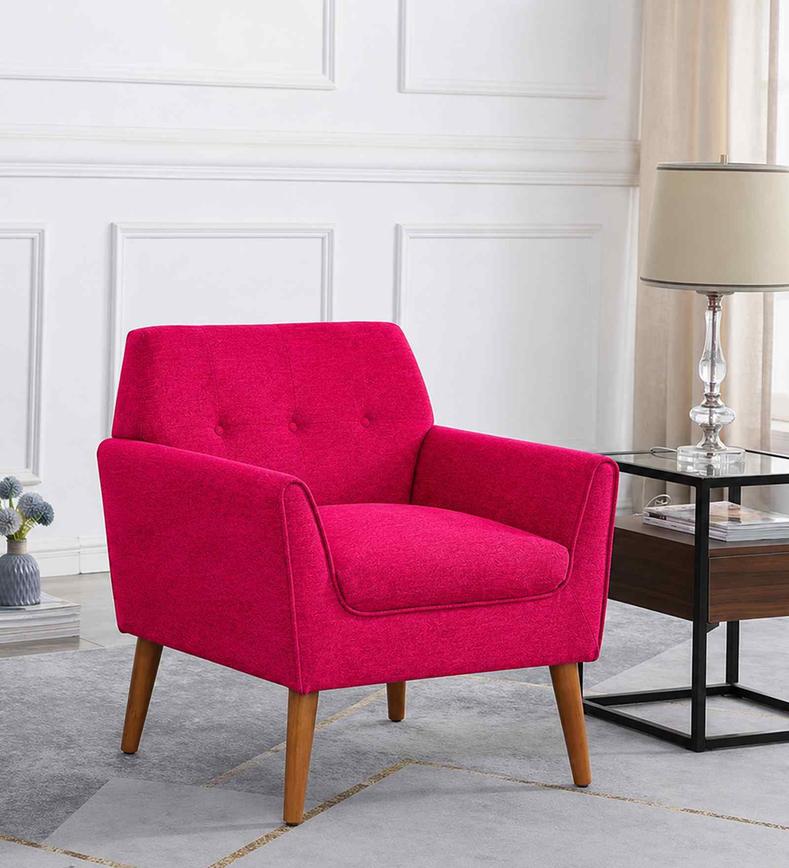 Thomas Boucle Fabric Arm Chair In Red Colour