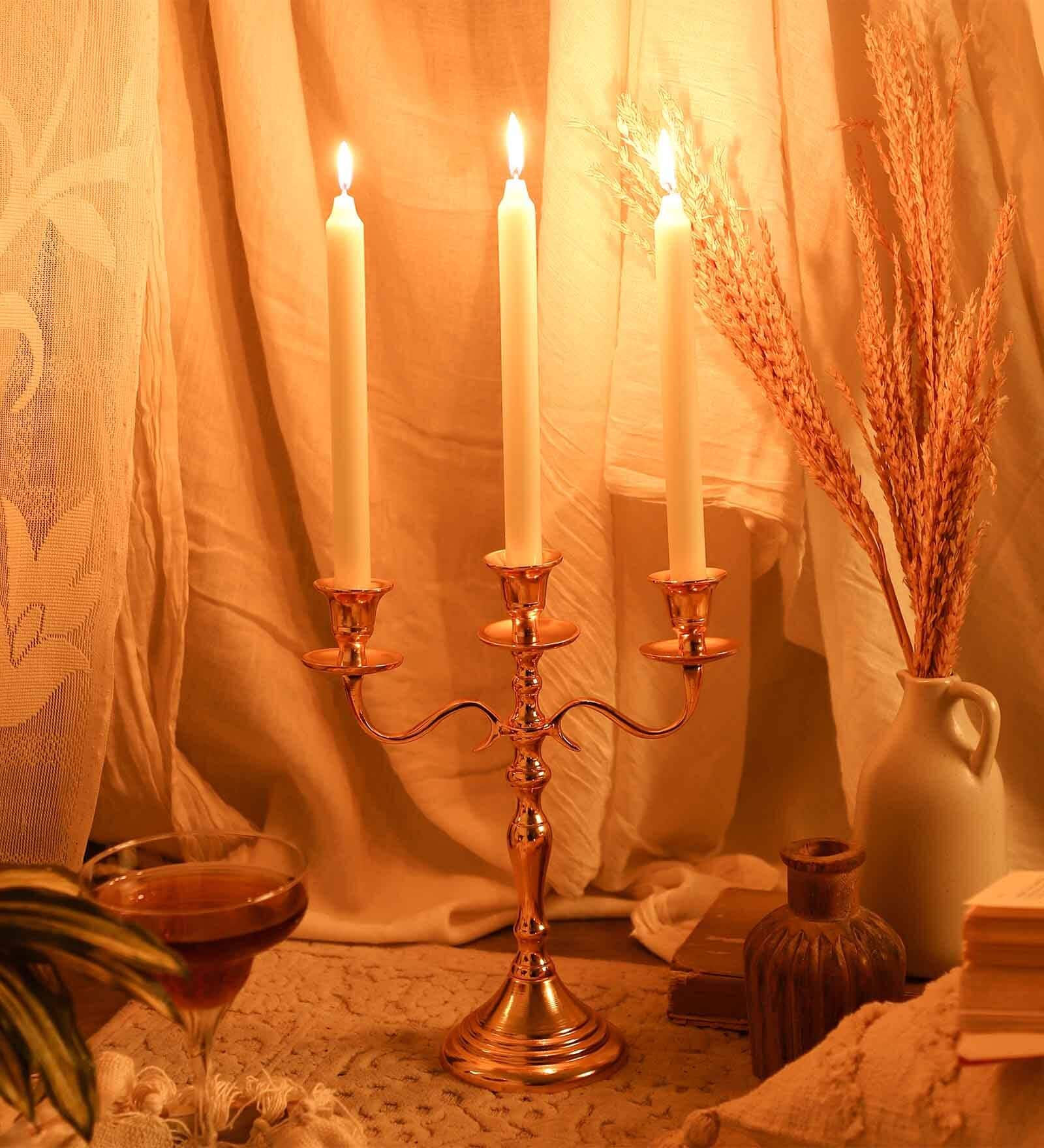 Three Arm Candelabra Gold Aluminium Candle Holder